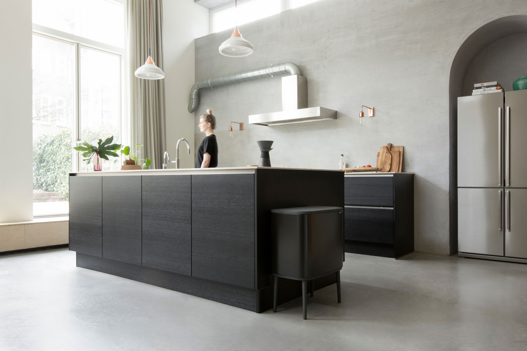 BRABANTIA Touch Bin Bo 3 x 11 l czarny - kosz do segregacji śmieci stalowy trzykomorowy