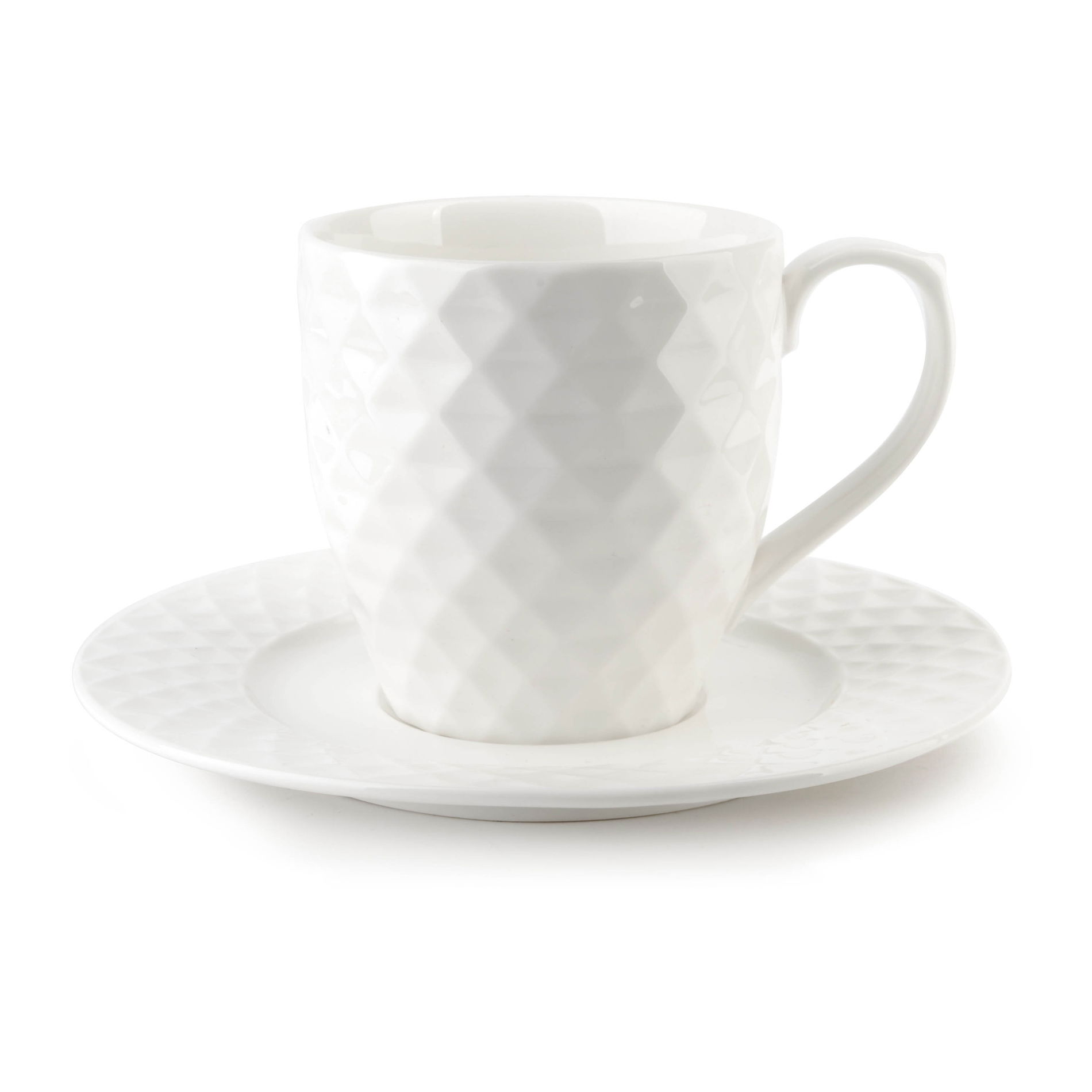 Porcelánový šálek na kávu a čaj s podšálkem AFFEK DESIGN DIAMOND ONE bílý 230 ml