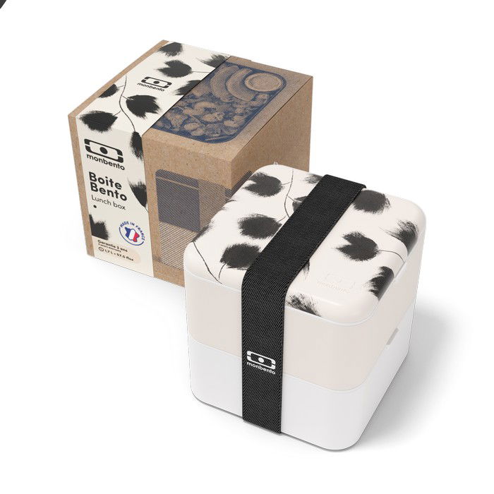 MONBENTO Bento Square Plume 1,7 l - svačinová krabička / dvoukomorová plastová krabička na snídani