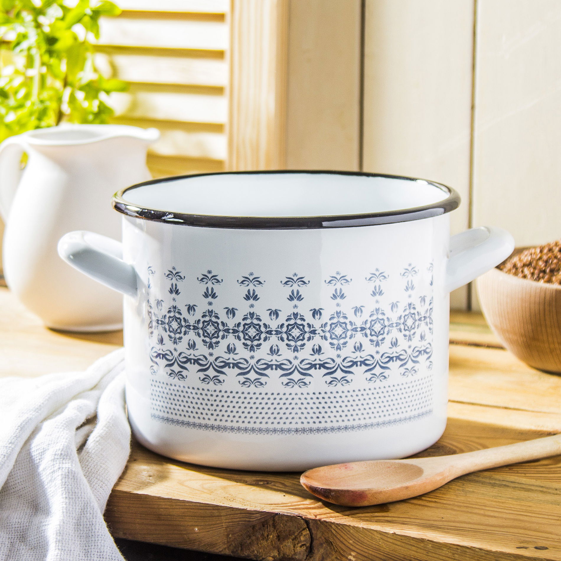 Garnek emaliowany EMALIA POLSKA PLESZEW MAJOLICA BŁĘKITNY 3,2 l