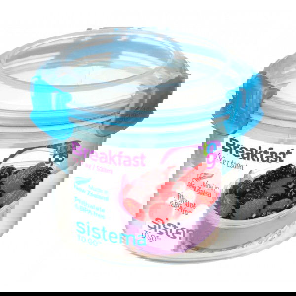 SISTEMA To Go Breakfast 0,53 l niebieski - pojemnik na jogurt i musli plastikowy z łyżeczką