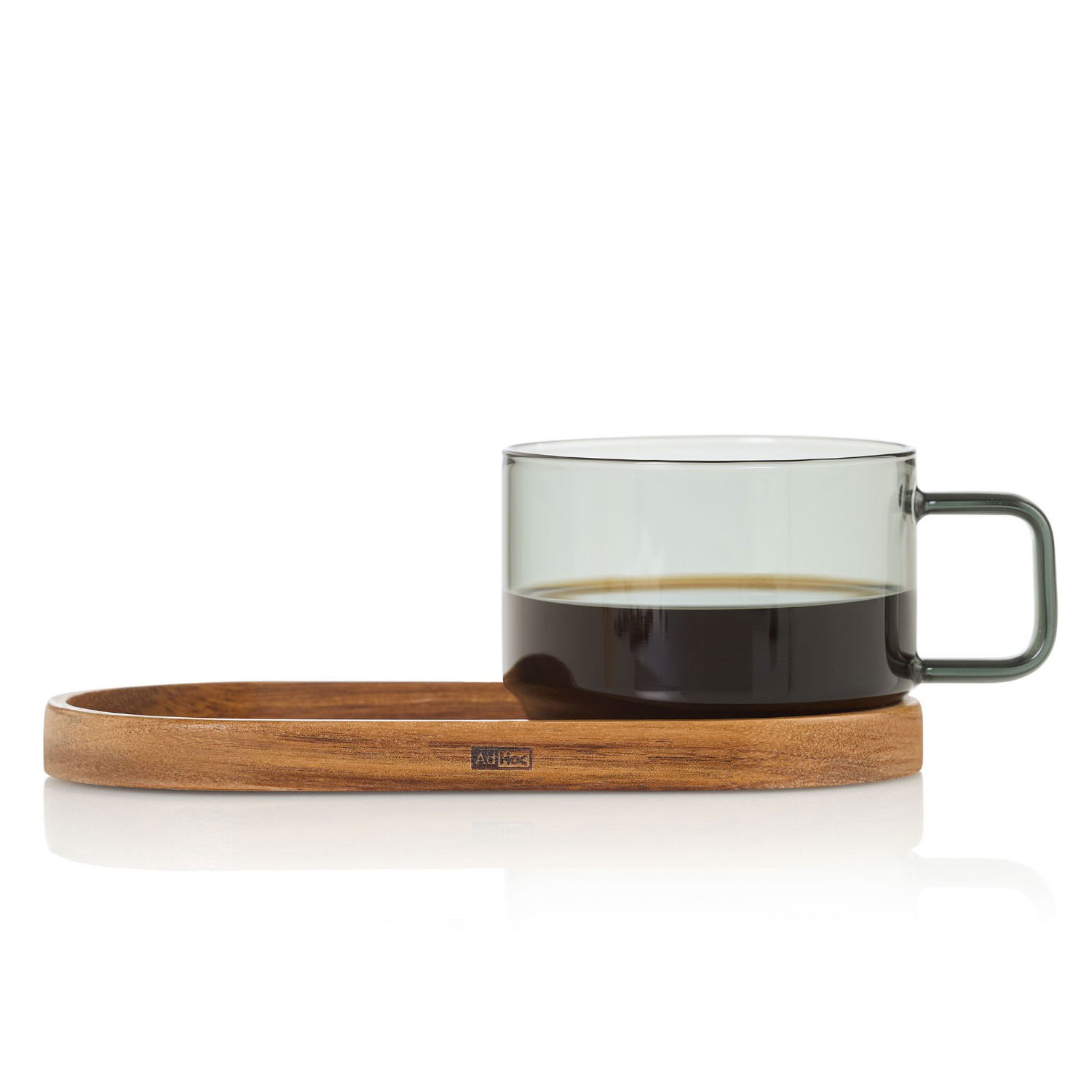 ADHOC Impact 300 ml - sklenená šálka na kávu a čaj s dreveným podtáckom