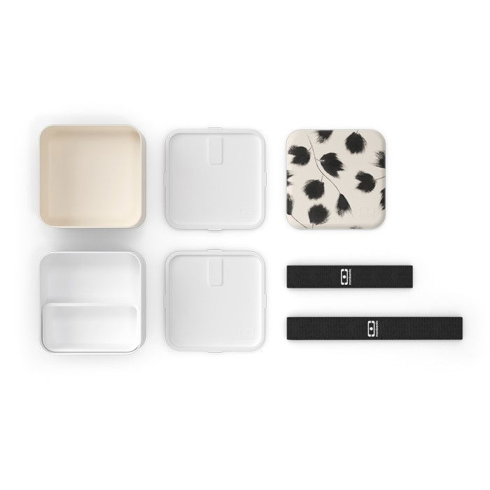 MONBENTO Bento Square Plume 1,7 l - svačinová krabička / dvoukomorová plastová krabička na snídani