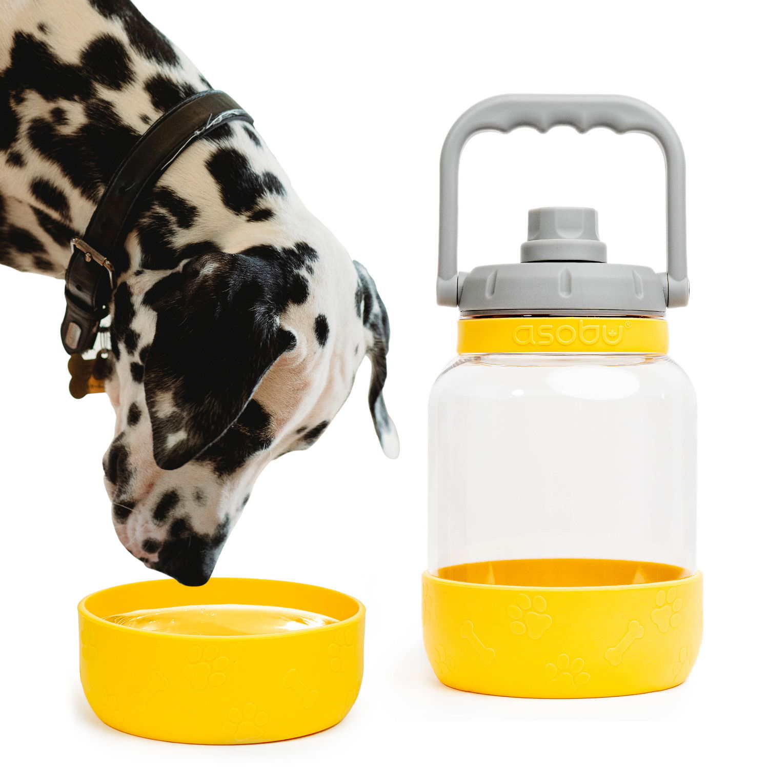 ASOBU Barkley Mustard 1,48 l - tritanová láhev na vodu s miskou pro psa