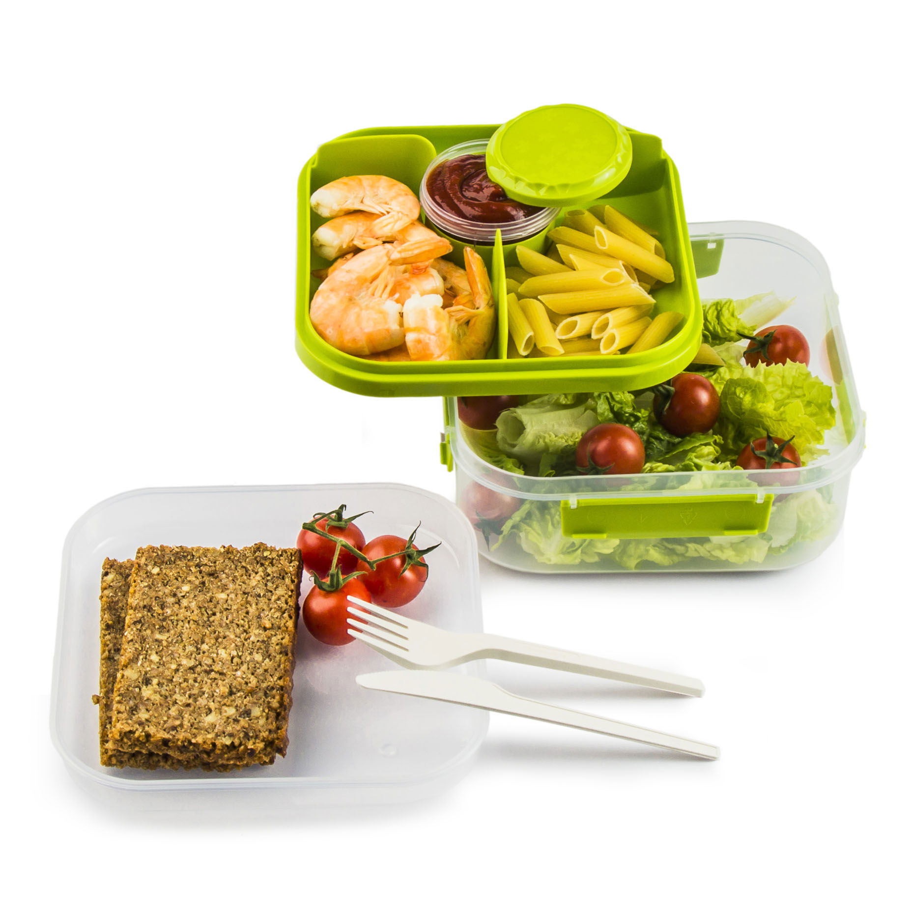 BRANQ Lido 1,6 l zelená - krabička na oběd / snídaňový box s příbory tříkomorový