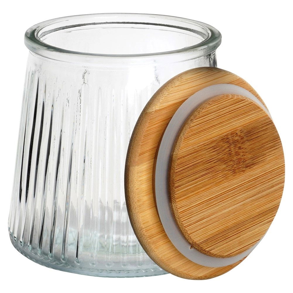 Świecznik szklany z bambusową pokrywką EXCELLENT HOUSEWARE 11 cm
