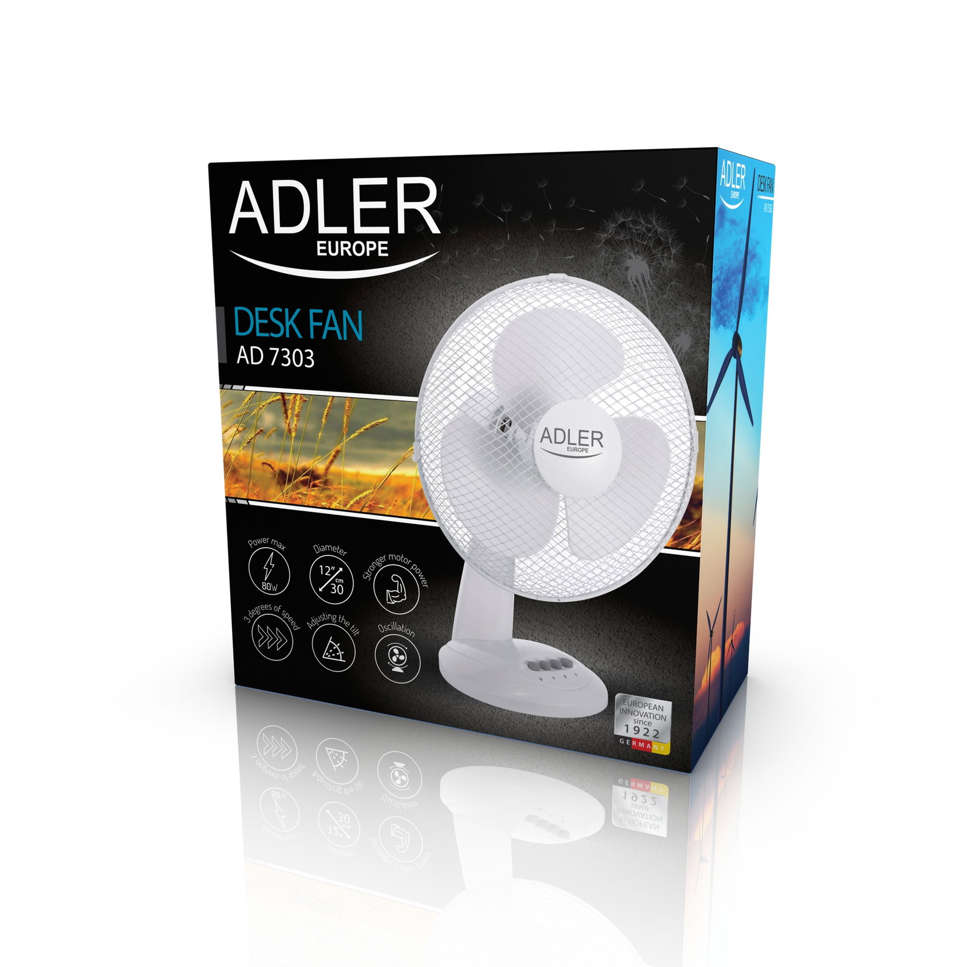 ADLER Kamea 70 W bílý - plastový stolní pokojový ventilátor