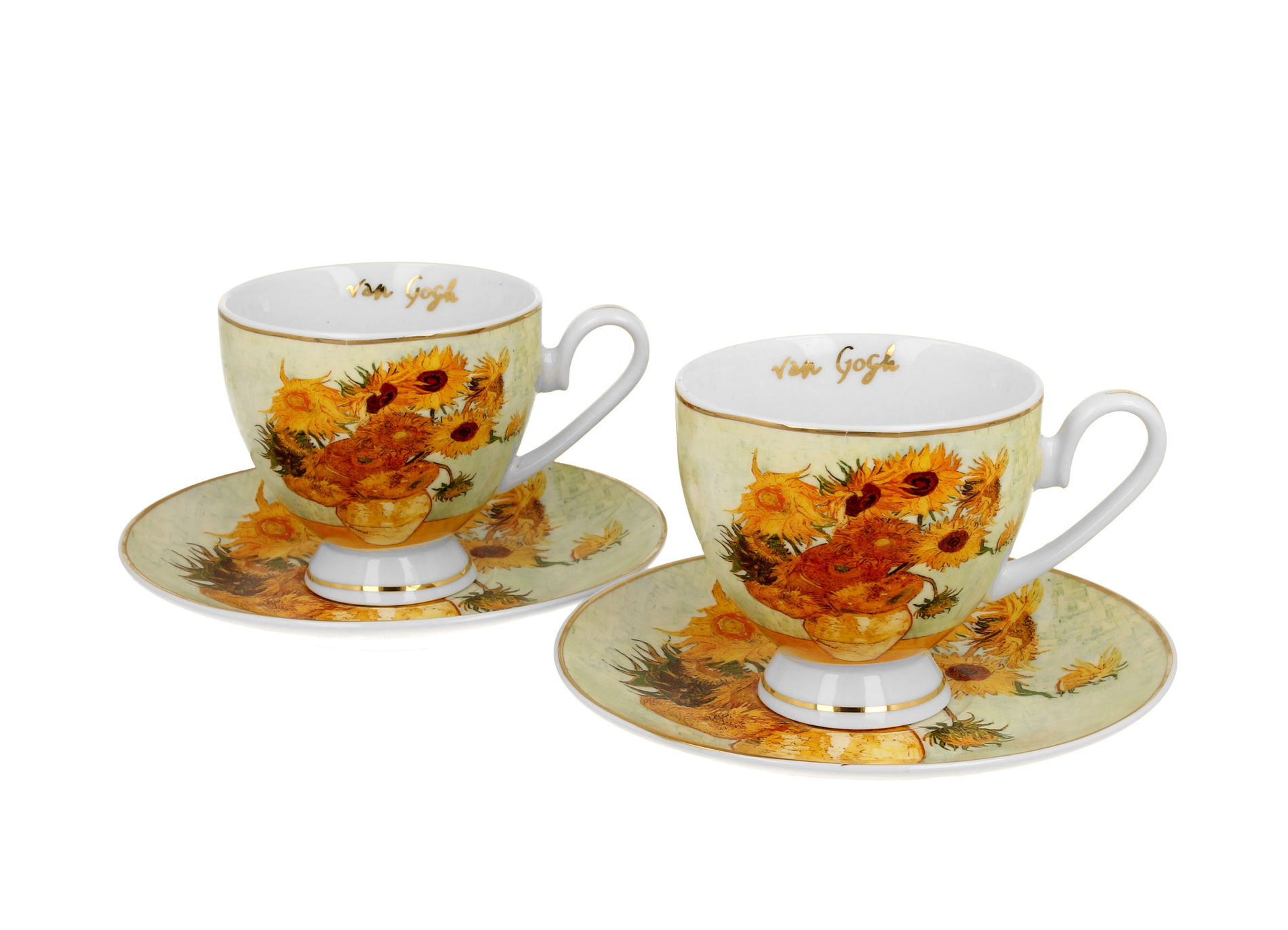 Porcelánové šálky na kávu a čaj s podšálky DUO ART GALLERY SLUNEČNICE OD V. VAN GOGHA 220 ml 2 ks.