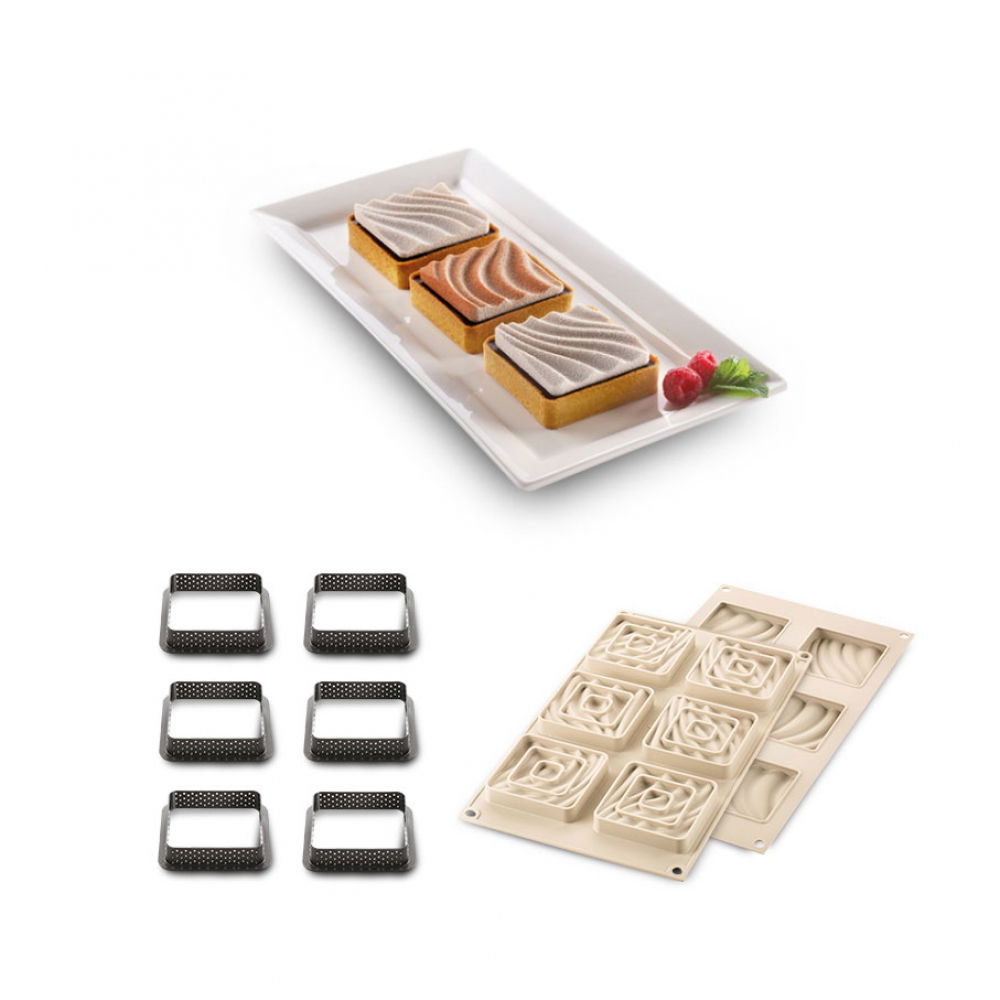 SILIKOMART TarteDecor Kit Mini Tarte Sand 6 ks čierne - okraje / formy pre jedno porcie