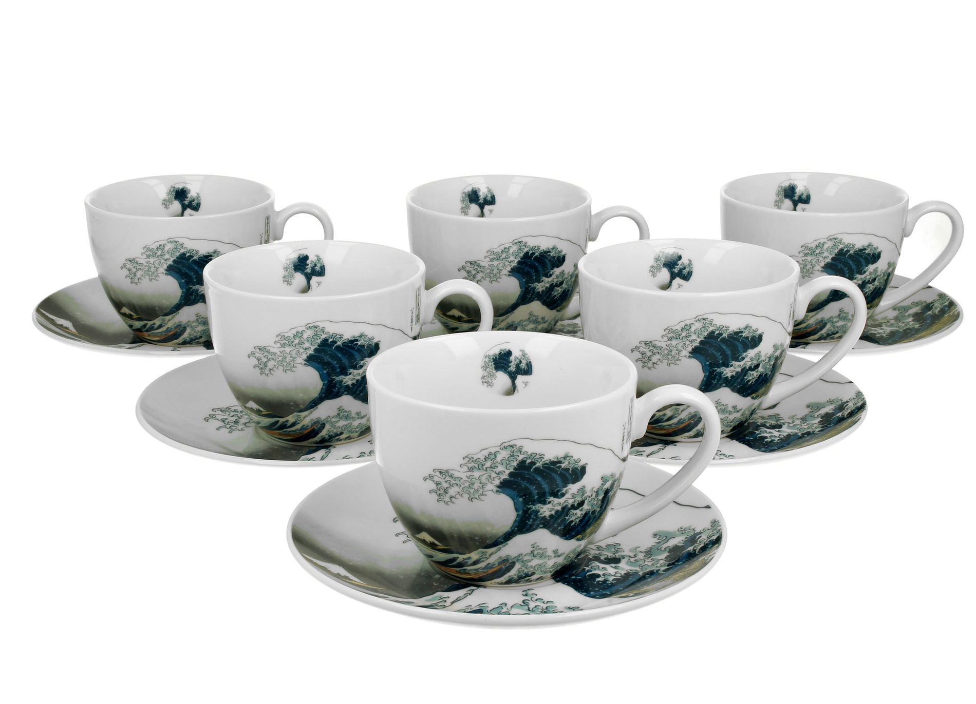 Porcelánové šálky na kávu a čaj s podšálky DUO ART GALLERY THE GREAT WAVE BY HOKUSAI 250 ml 6 ks.