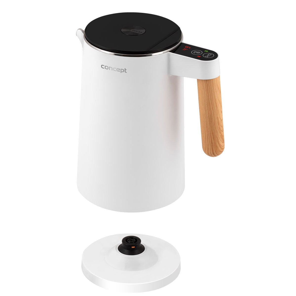 Elektrická bezdrátová rychlovarná konvice z nerezové oceli CONCEPT DOUBLE WALL bílá 1,5 l