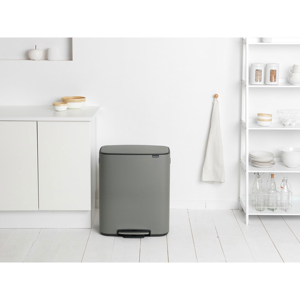 BRABANTIA Bo 2 x 30 l šedý - nerezový koš na třídění odpadu dvoukomorový s pedálem
