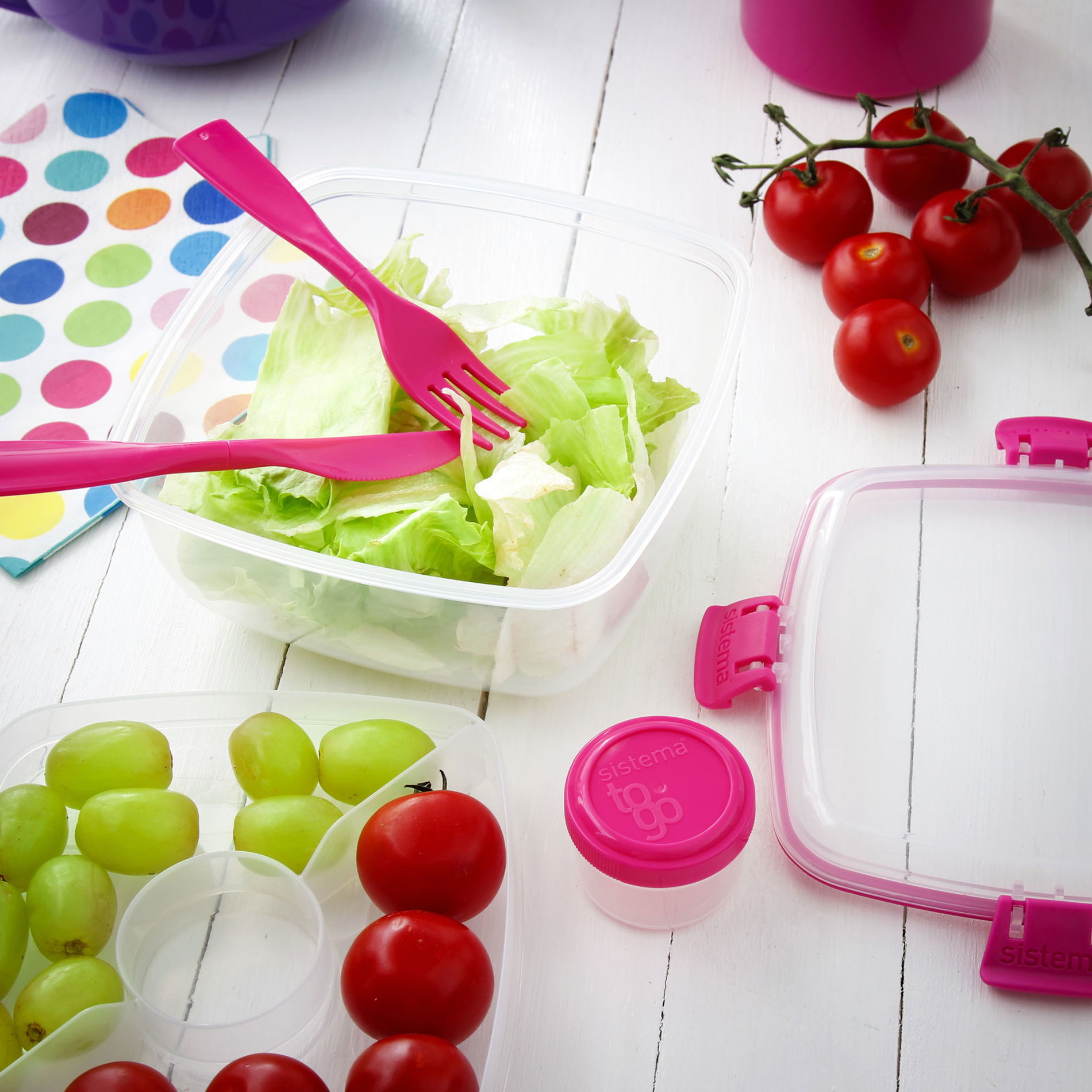 SISTEMA To Go Salad 1,1 l růžová - plastový box na oběd / snídaňový box s příborem
