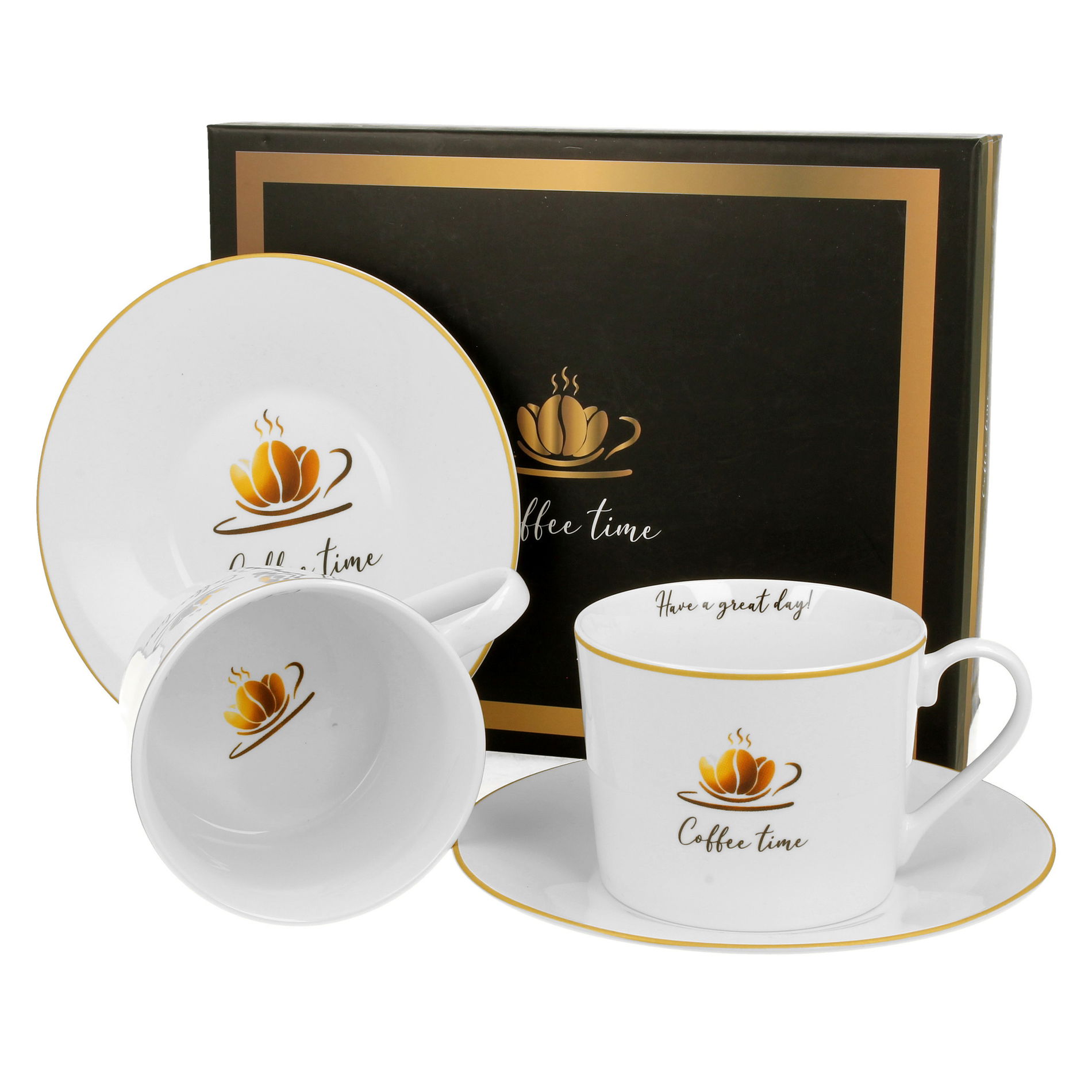 Porcelánové šálky na kávu a čaj s podšálkami DUO VARIOUS COFFEE TIME 230 ml 2 ks.