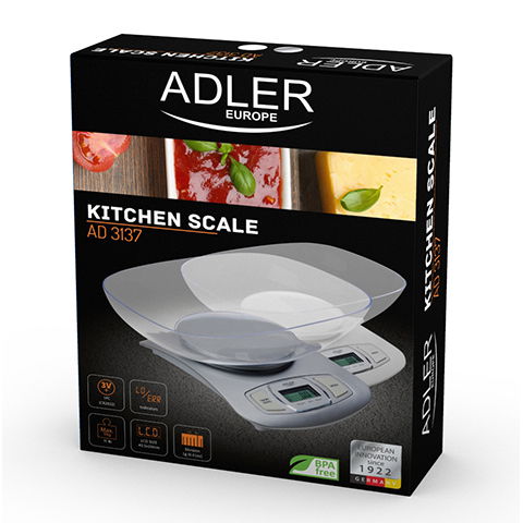 ADLER Scale srebrna - waga kuchenna elektroniczna plastikowa z miską