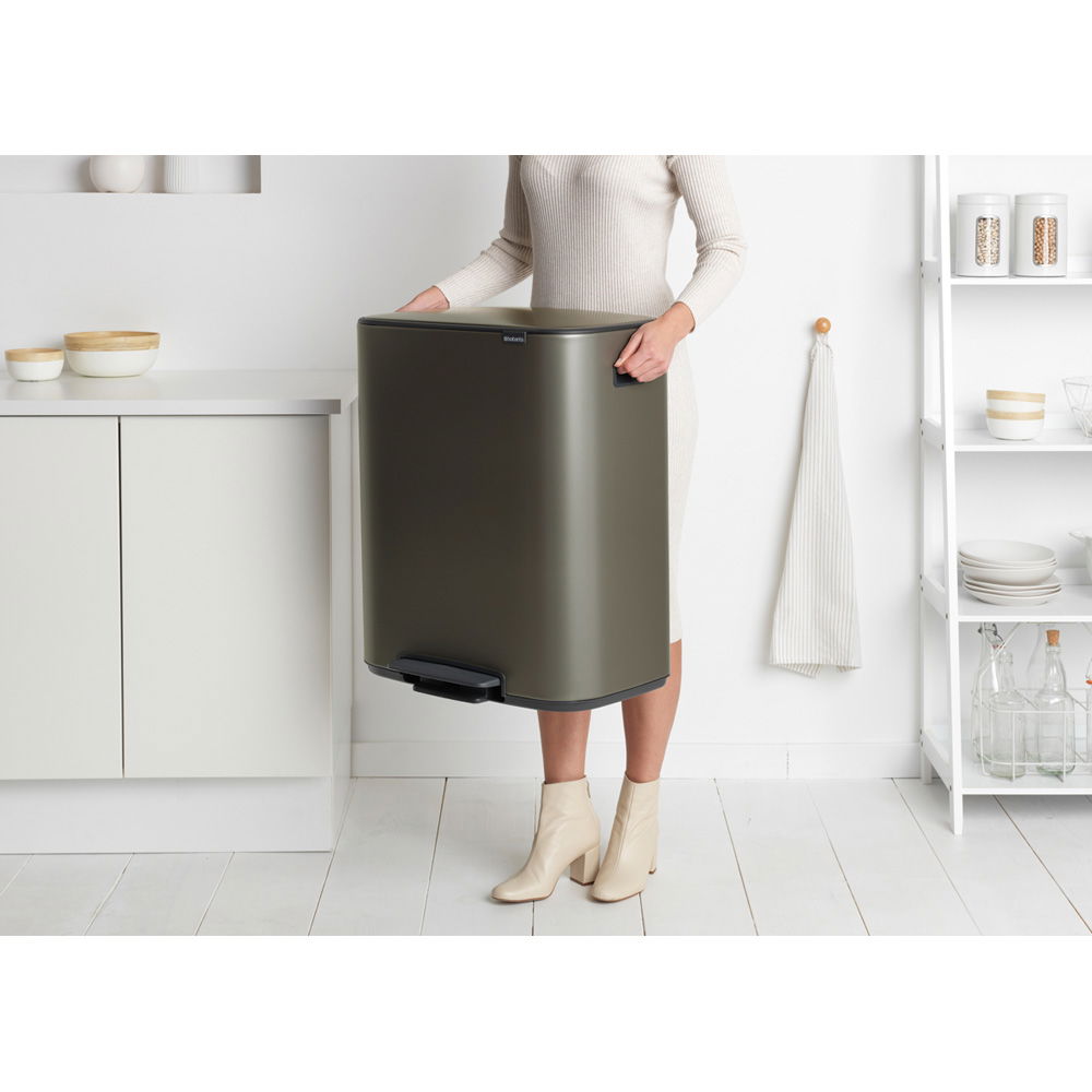 BRABANTIA Bo 2 x 30 l tmavě béžový - nerezový koš na třídění odpadu dvoukomorový s pedálem