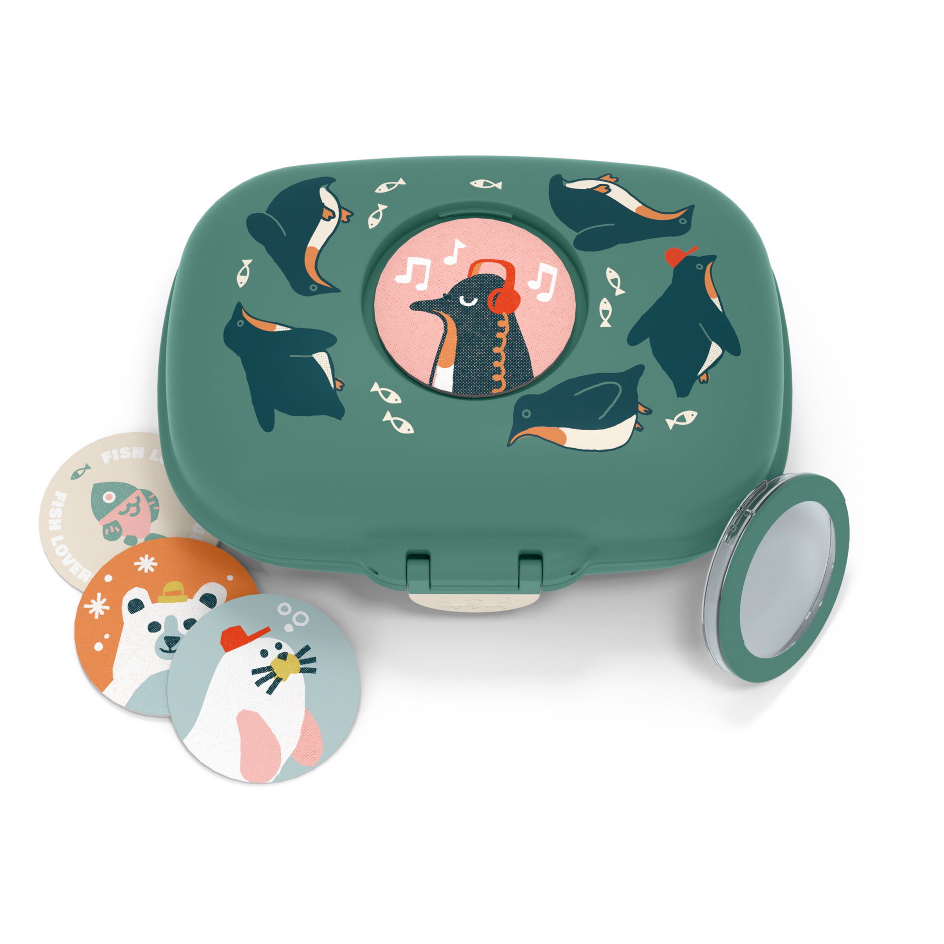 MONBENTO Gram Graphic Penguin 0,6 l tmavozelený - obedová krabička / raňajková krabička pre deti z plastu