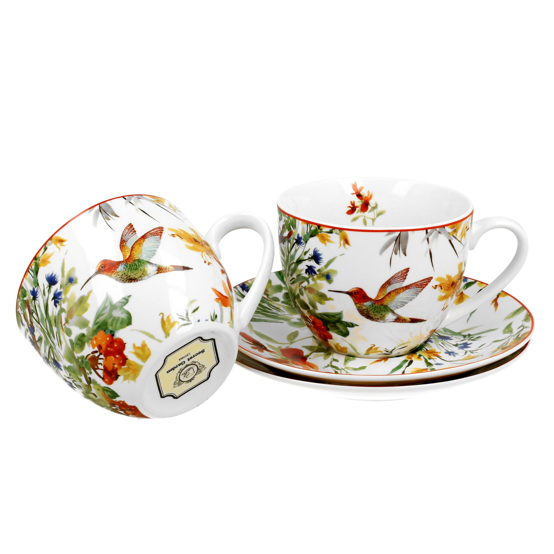 Filiżanki do kawy i herbaty porcelanowe ze spodkami DUO SECRET GARDEN LINNEA 280 ml 2 szt.