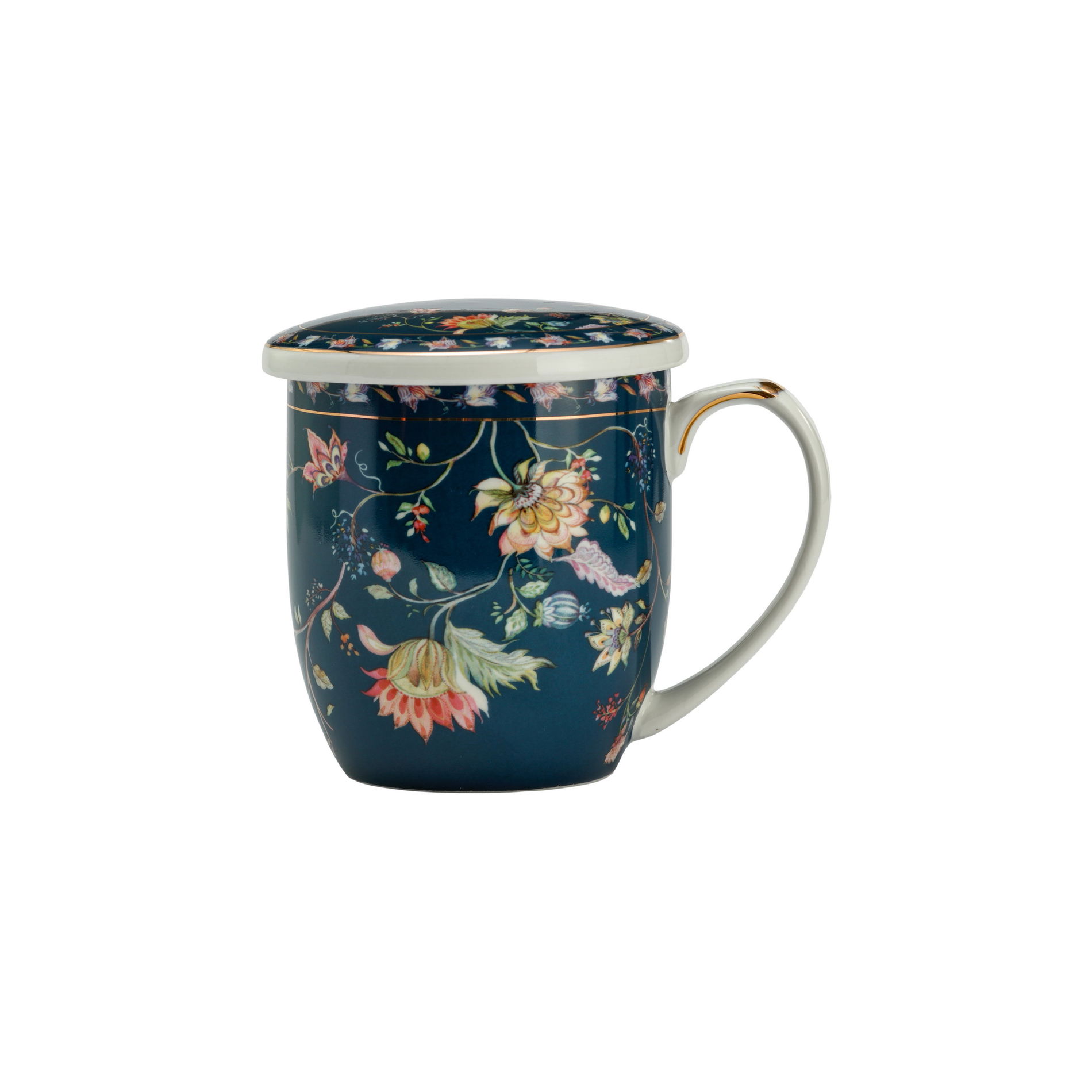 Kubek porcelanowy z zaparzaczem i pokrywką ŁĄKOWE KWIATY MORSKI 400 ml