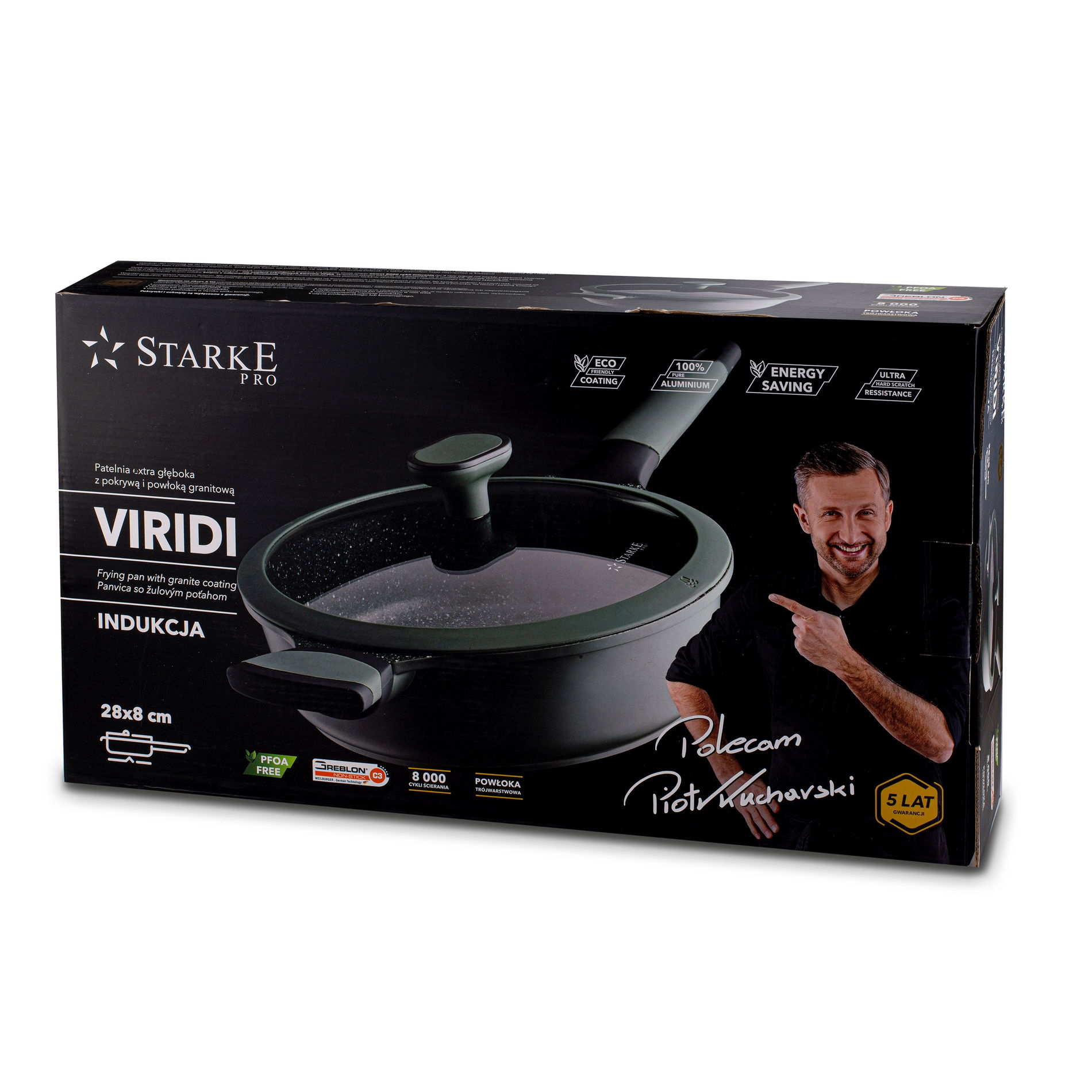 Granitová nepřilnavá pánev s poklicí STARKE PRO VIRIDI 28 cm