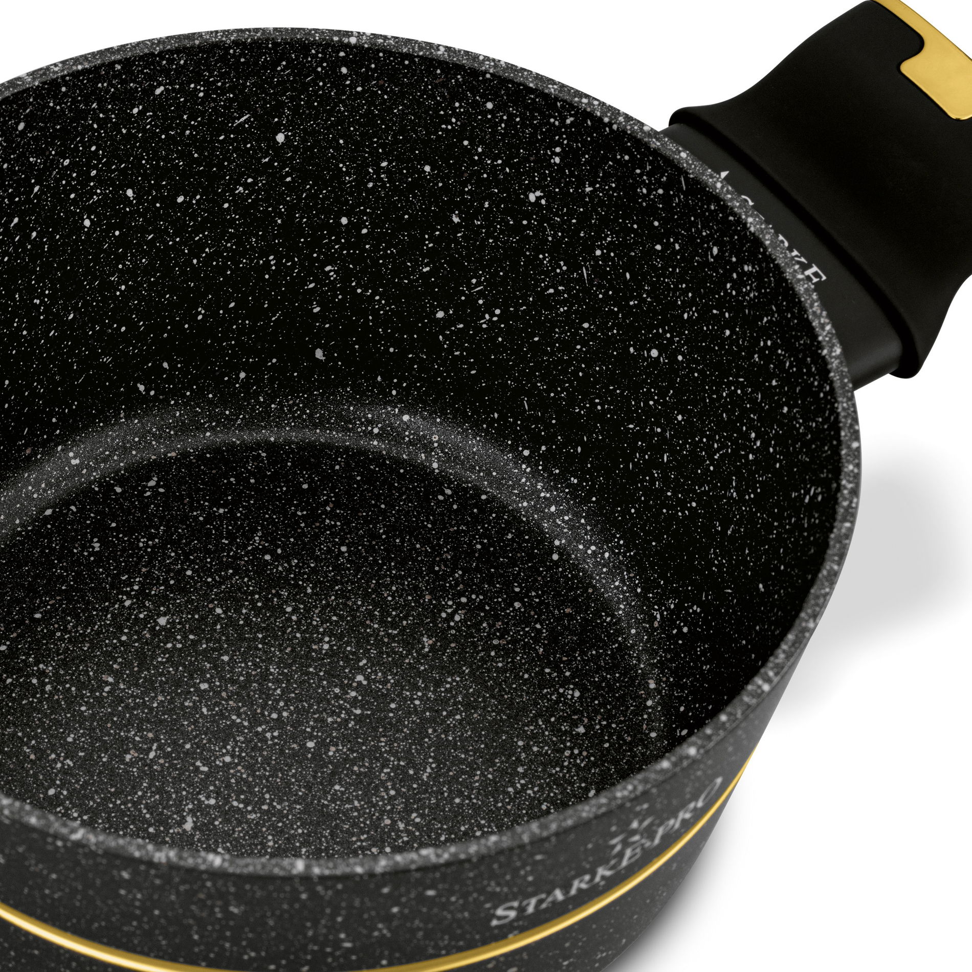 Zestaw 4 garnków granitowych z pokrywkami i patelnią STARKE PRO GOLDEN MARBLE 10 el.