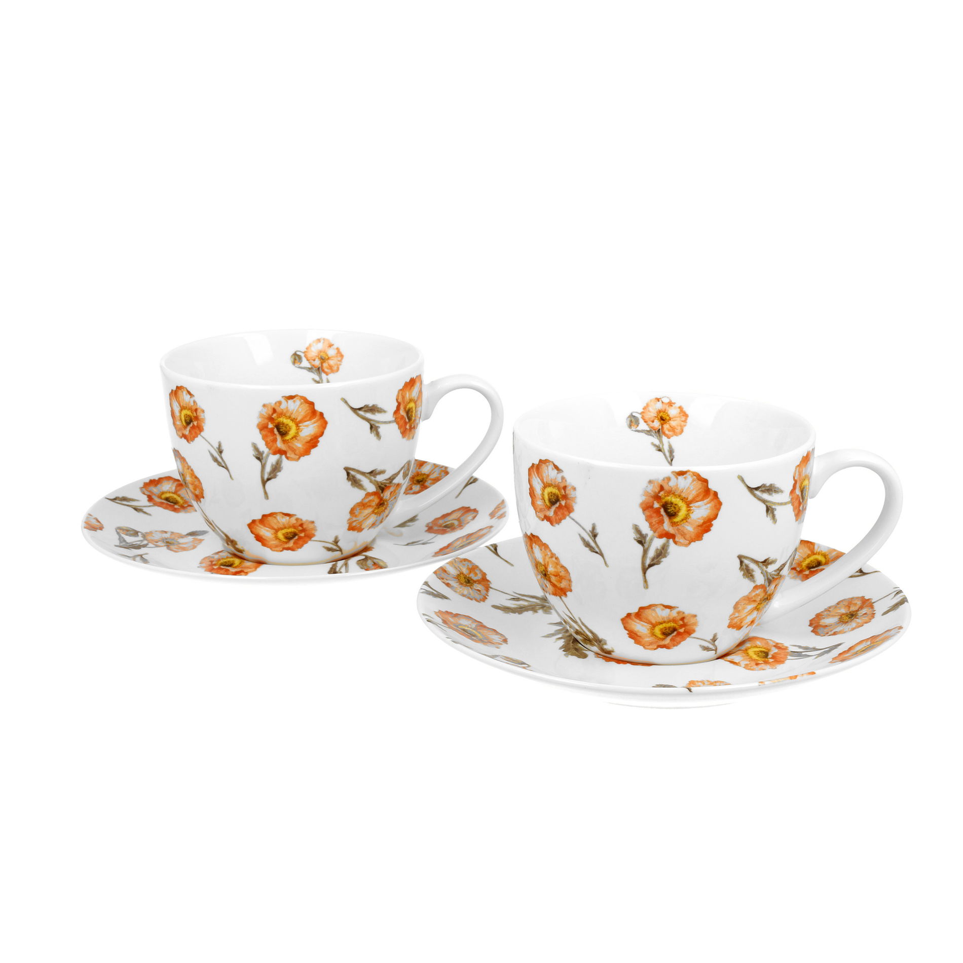 Filiżanki do kawy i herbaty porcelanowe ze spodkami DUO SECRET GARDEN KREMOWE 280 ml 2 szt.