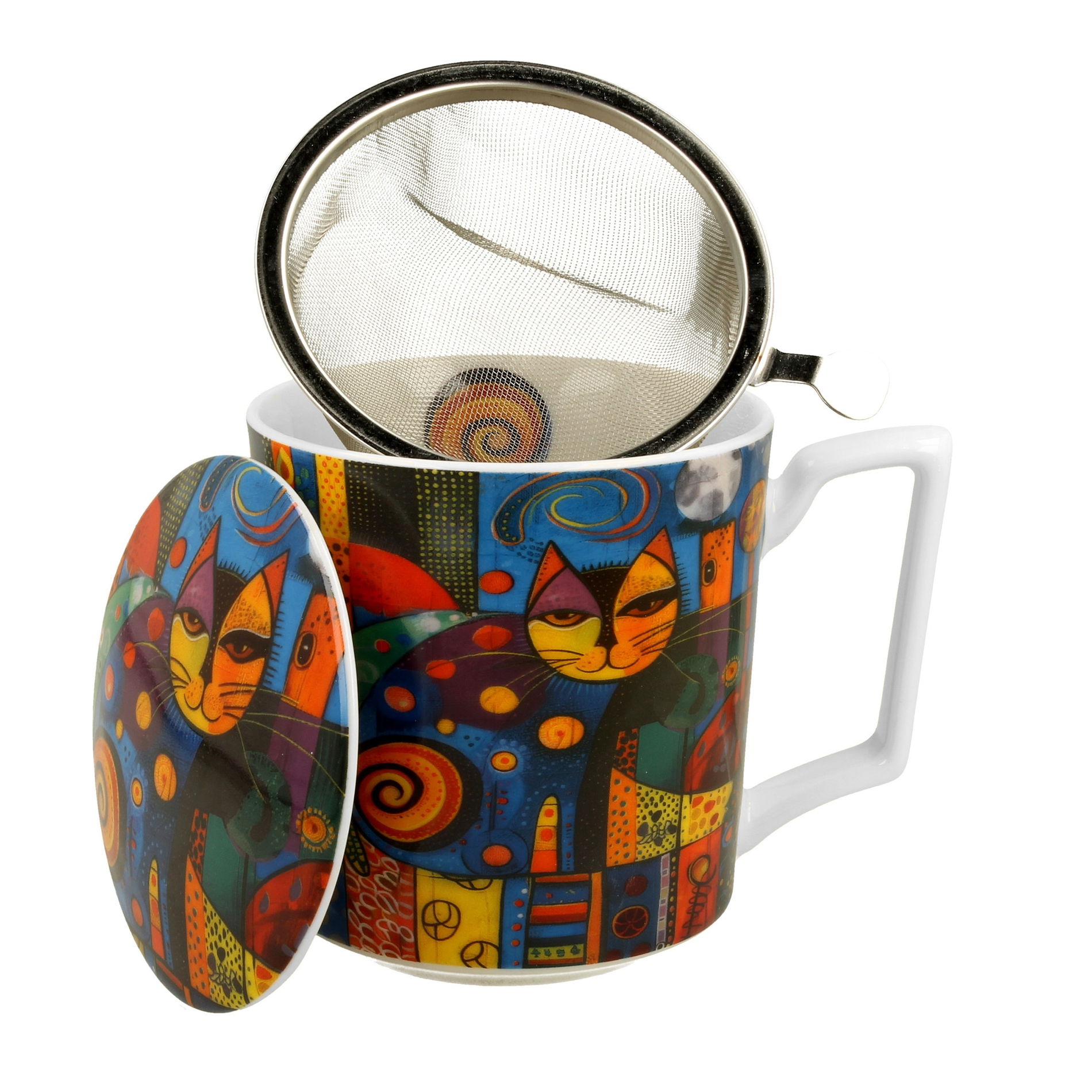 Kubek porcelanowy z zaparzaczem i pokrywką DUO MODERN CAT 450 ml