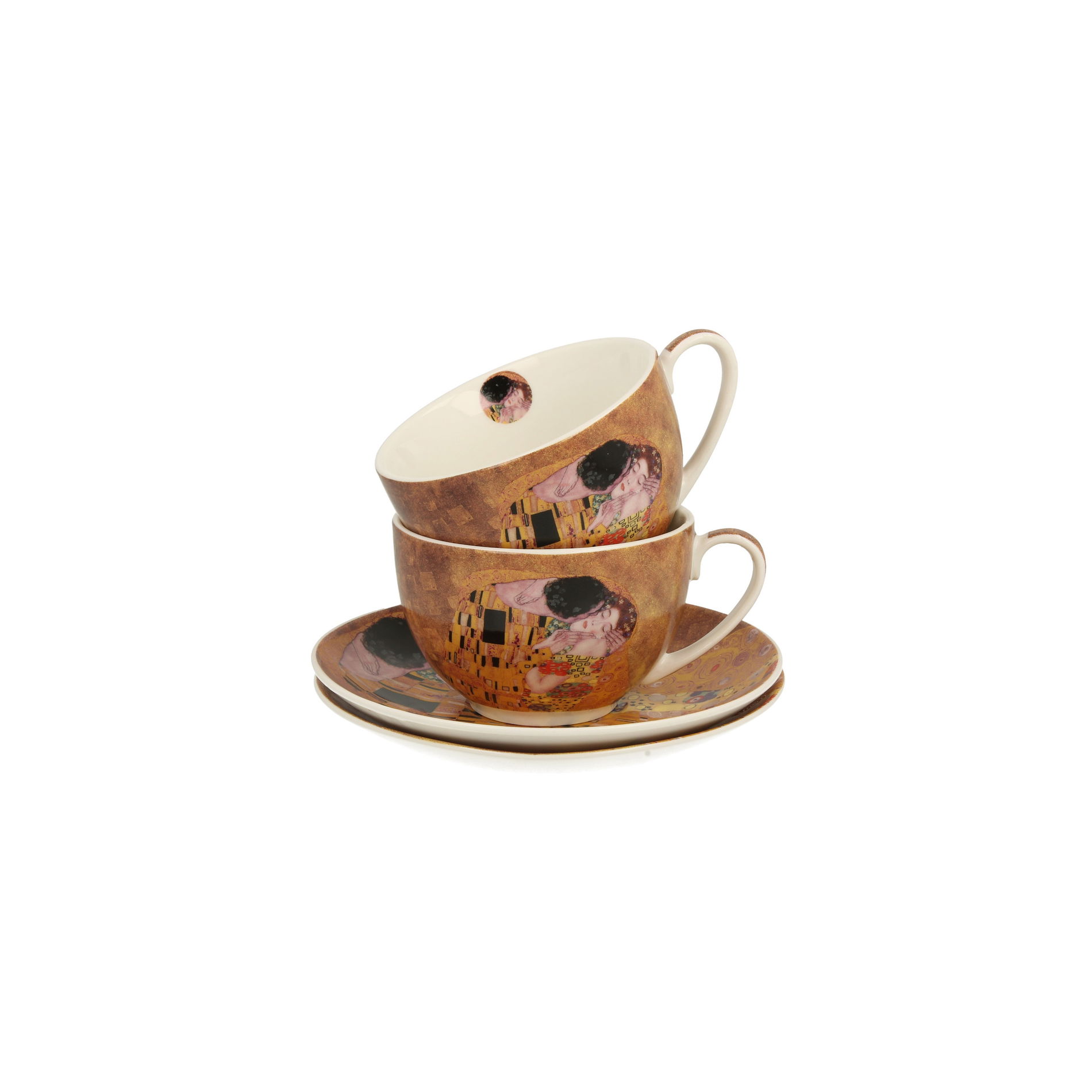 DUO Art Gallery by Gustav Klimt The Kiss 300 ml 2 ks hnědé - porcelánové šálky na kávu a čaj s podšálky