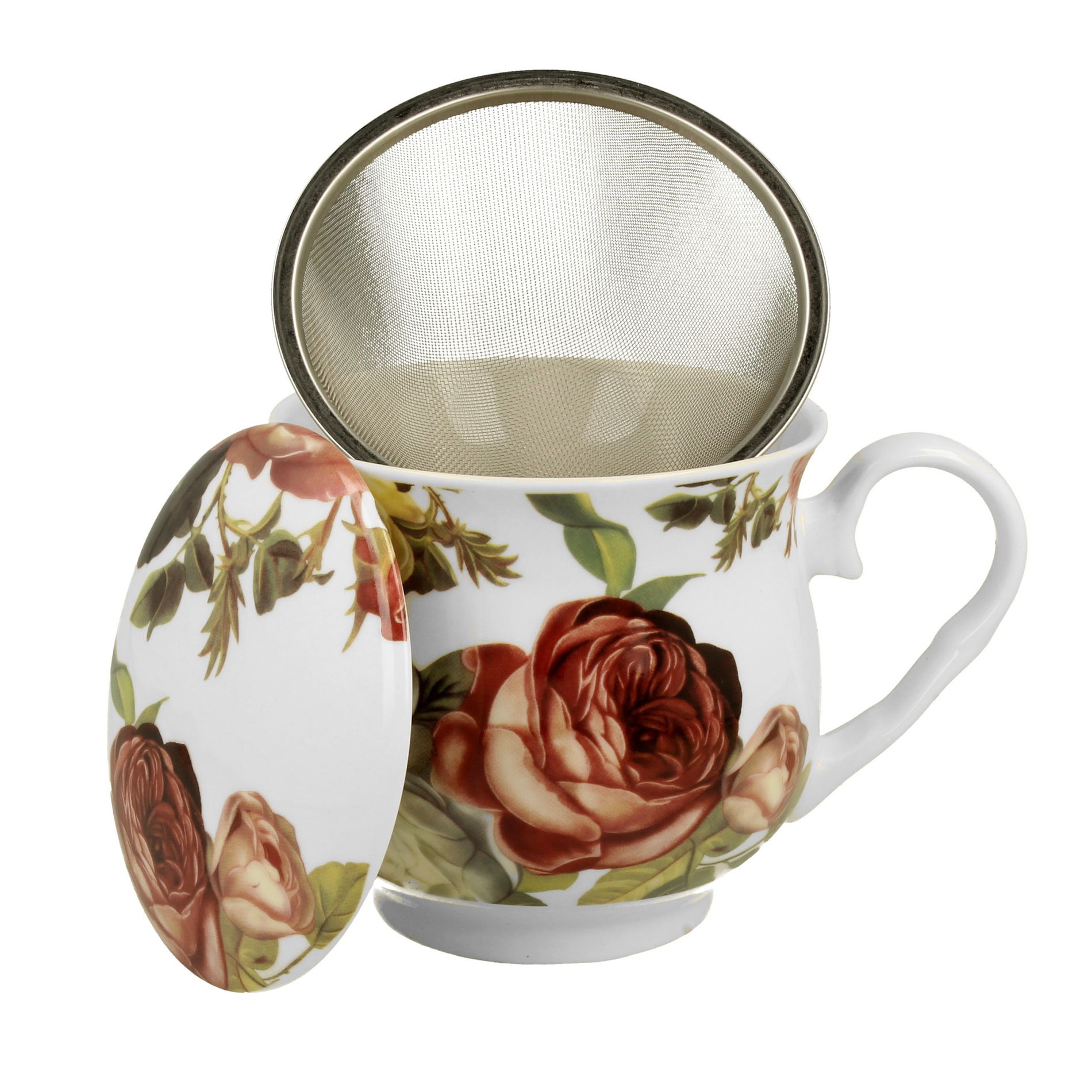 Porcelánový hrnček s čajovým filtrom a vekom DUO FIVE O''CLOCK KASANDRA 530 ml