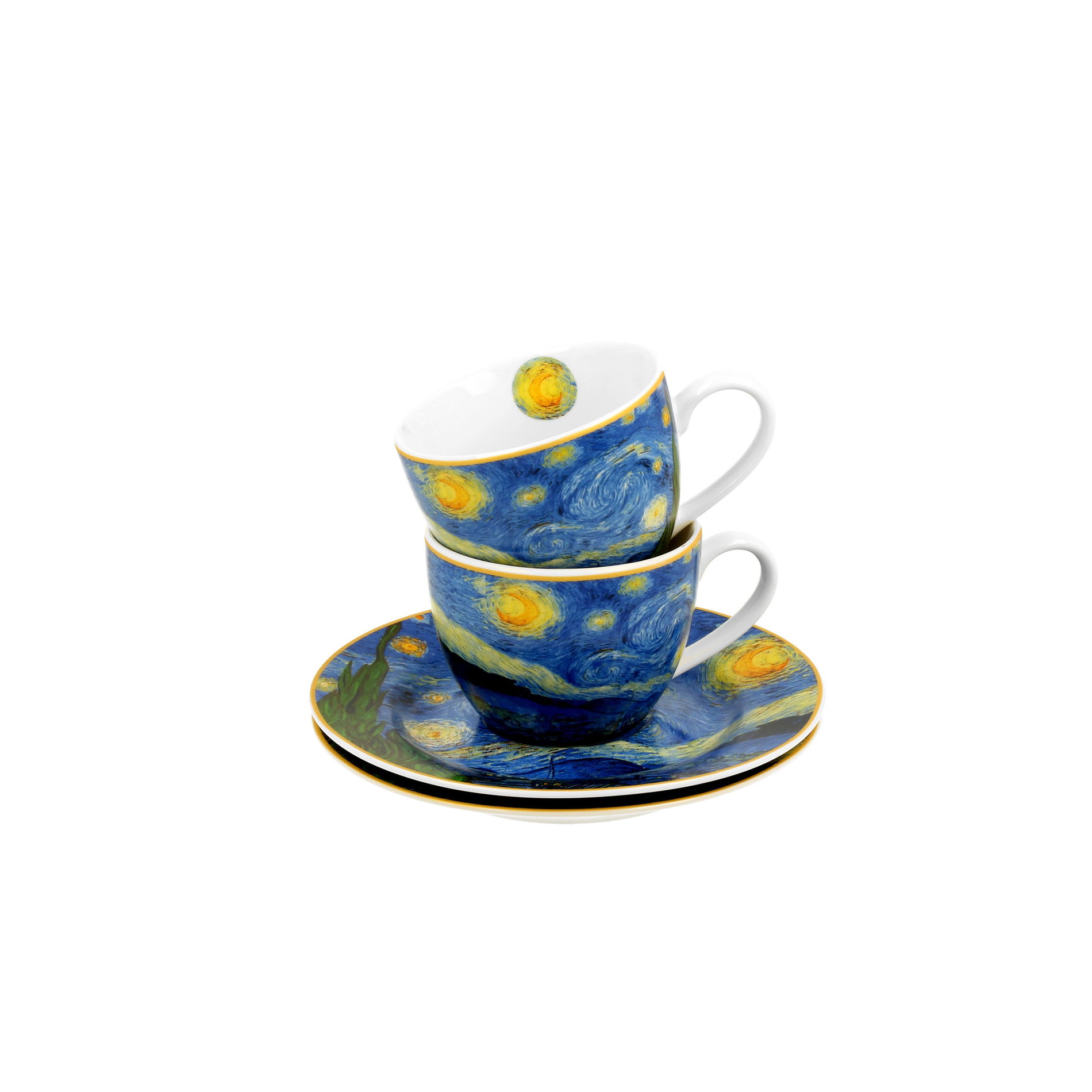 Porcelánové šálky na espresso s tanierikmi DUO ART GALLERY HVIEZDNA NOC OD V. VAN GOGH 110 ml 2 ks.