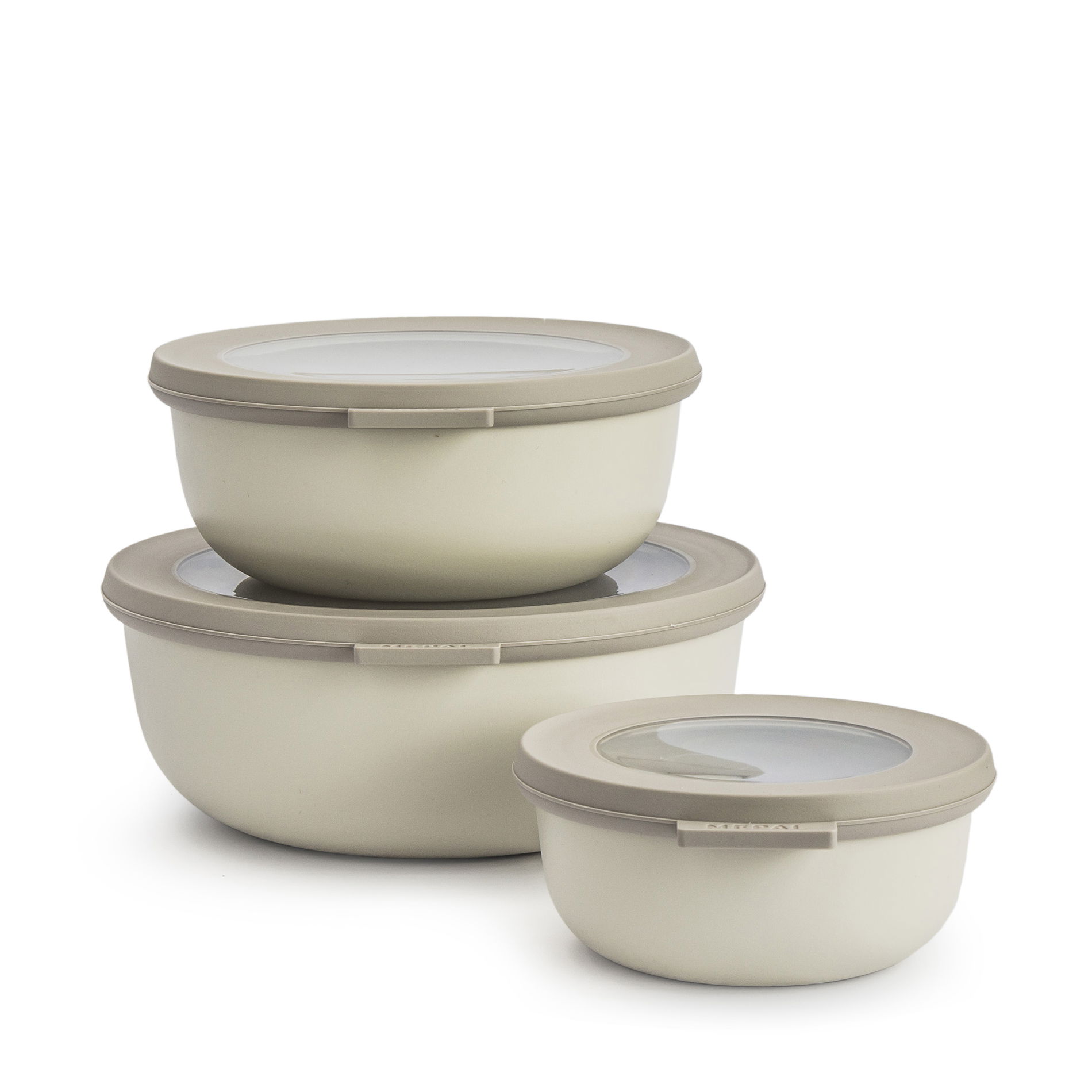 MEPAL Cirqula Nordic White II 3 szt. popielate - miski kuchenne plastikowe z pokrywkami