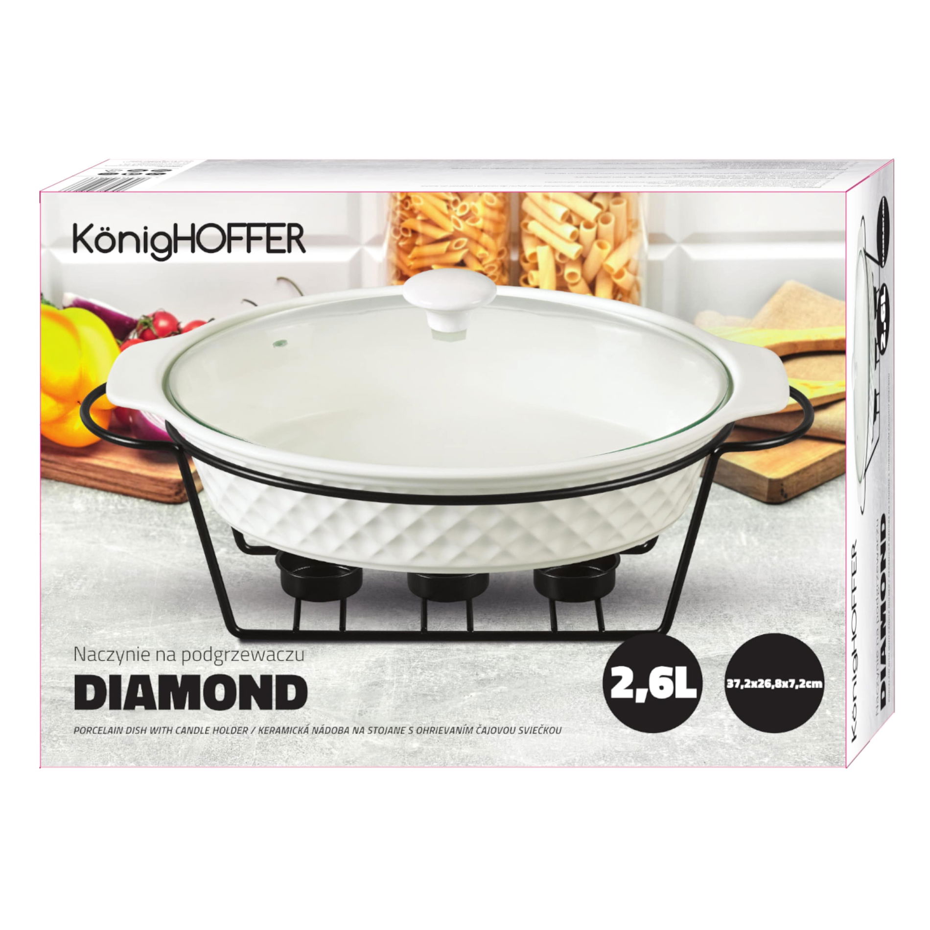 Porcelánová nádoba s poklicí a ohřívačem KONIGHOFFER DIAMOND 2,6 l