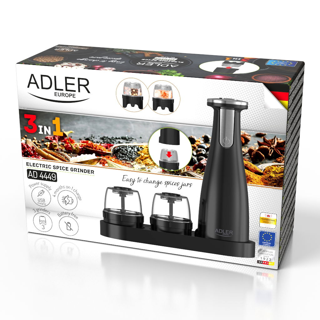 ADLER AD 4449b 26 cm - elektrický mlynček na soľ a korenie