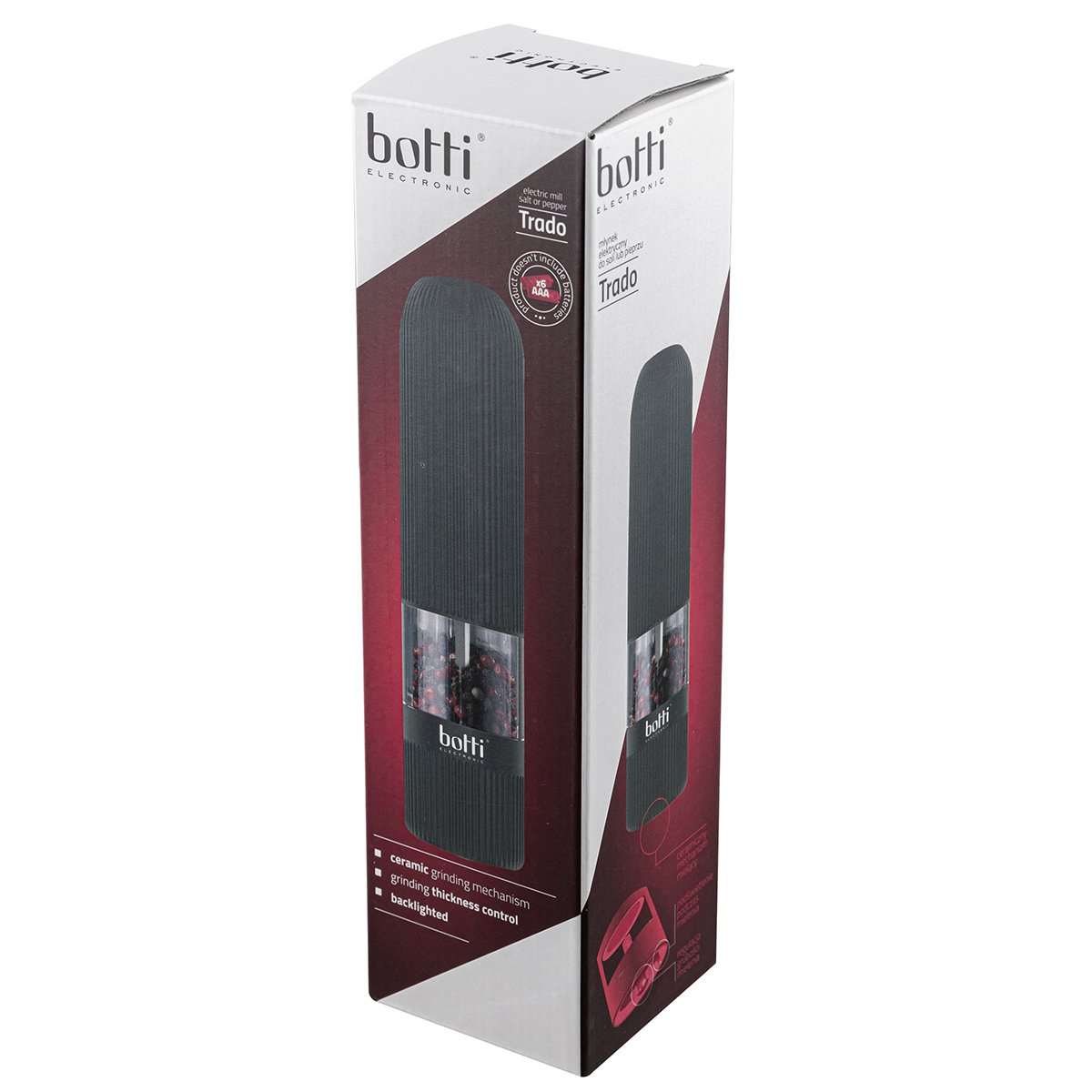 Elektrický mlýnek na sůl a pepř BOTTI TRADO BLACK 21,2 cm