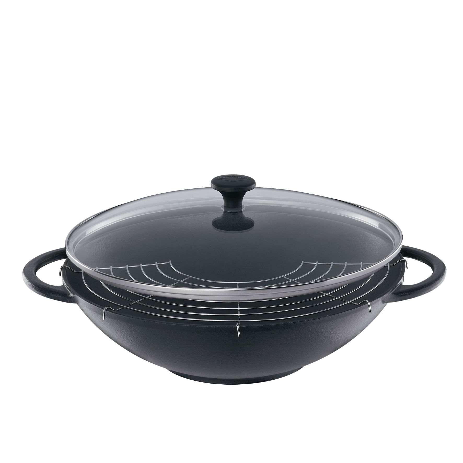 KUCHENPROFI Provence Fuego 36 cm čierny - železná panvica / wok s pokrievkou a roštom