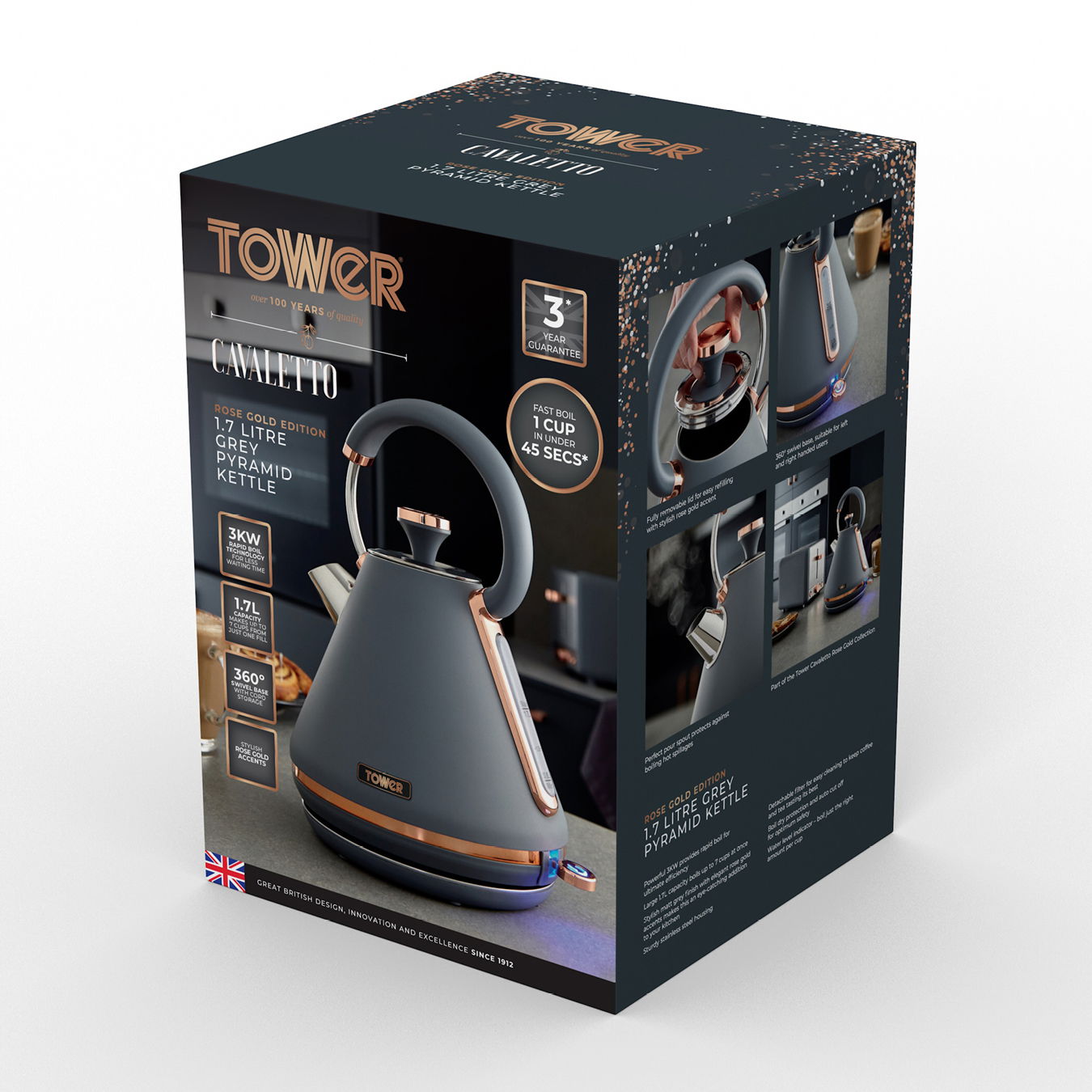 Czajnik elektryczny bezprzewodowy TOWER CAVALETTO PYRAMID 1,7 l