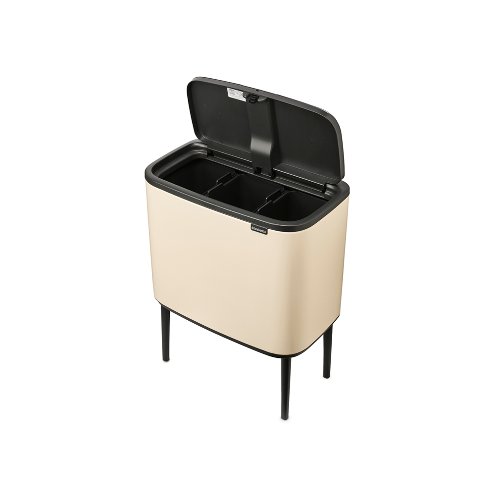 BRABANTIA Touch Bin Bo 3 x 11 l béžová - plastový odpadkový koš se třemi přihrádkami