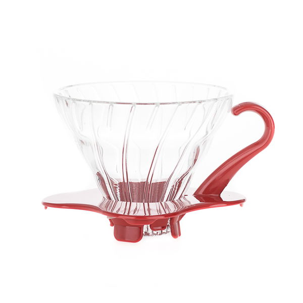 HARIO V60-01 Drip červený – skleněný dripper/filtr na kávu s měrkou