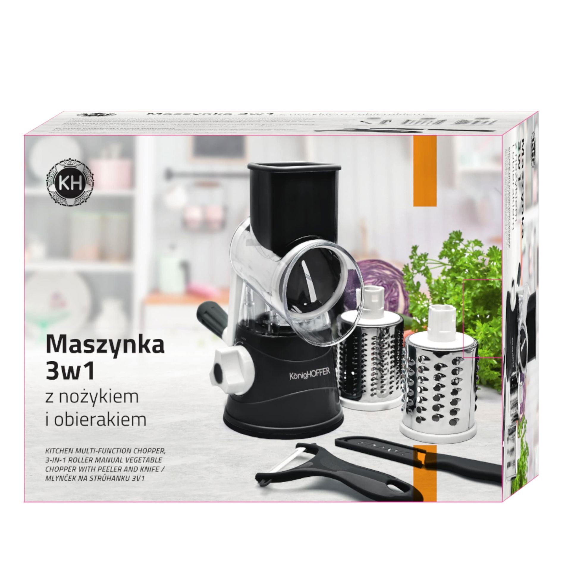 Sekáček / Ruční kráječka na zeleninu a ovoce s nožíkem a škrabkou KONIGHOFFER