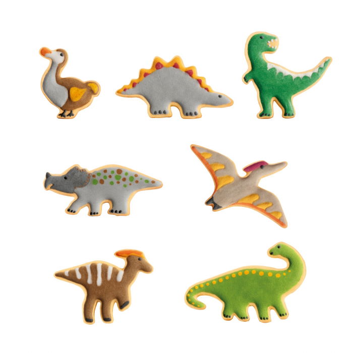 TESCOMA Delicia Kids Dinosaurs 7 ks vícebarevné -  plastové vykrajovátka na cukroví a perníčky