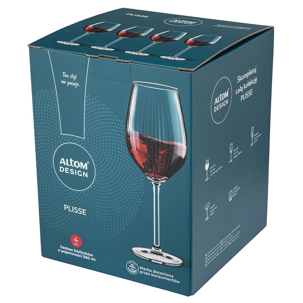 Kieliszki do wina czerwonego szklane PLISSE 500 ml 4 szt.