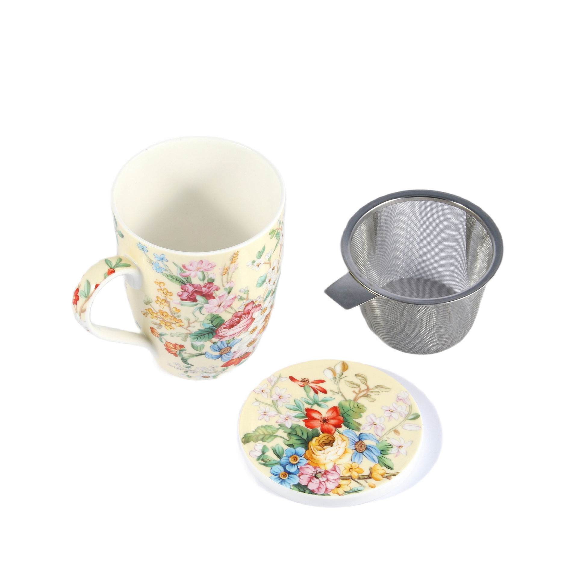 Kubek porcelanowy z zaparzaczem i pokrywką 450 ml