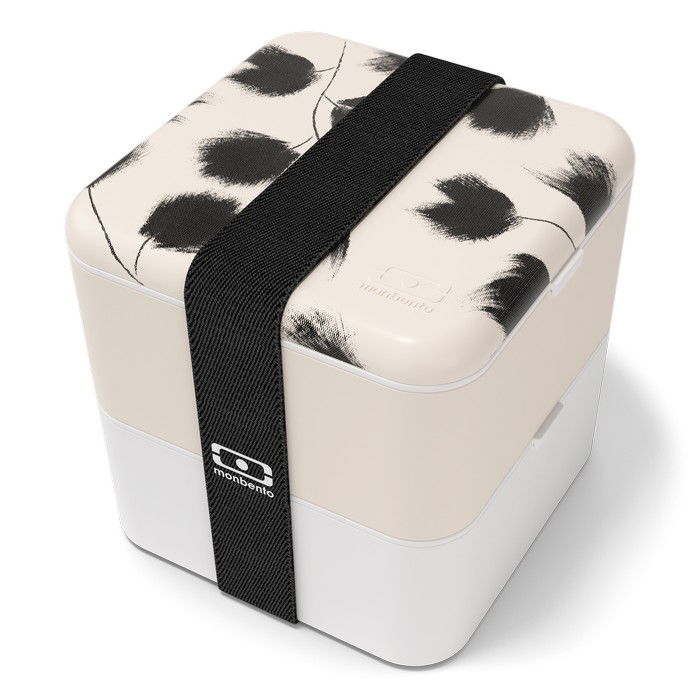 MONBENTO Bento Square Plume 1,7 l - svačinová krabička / dvoukomorová plastová krabička na snídani