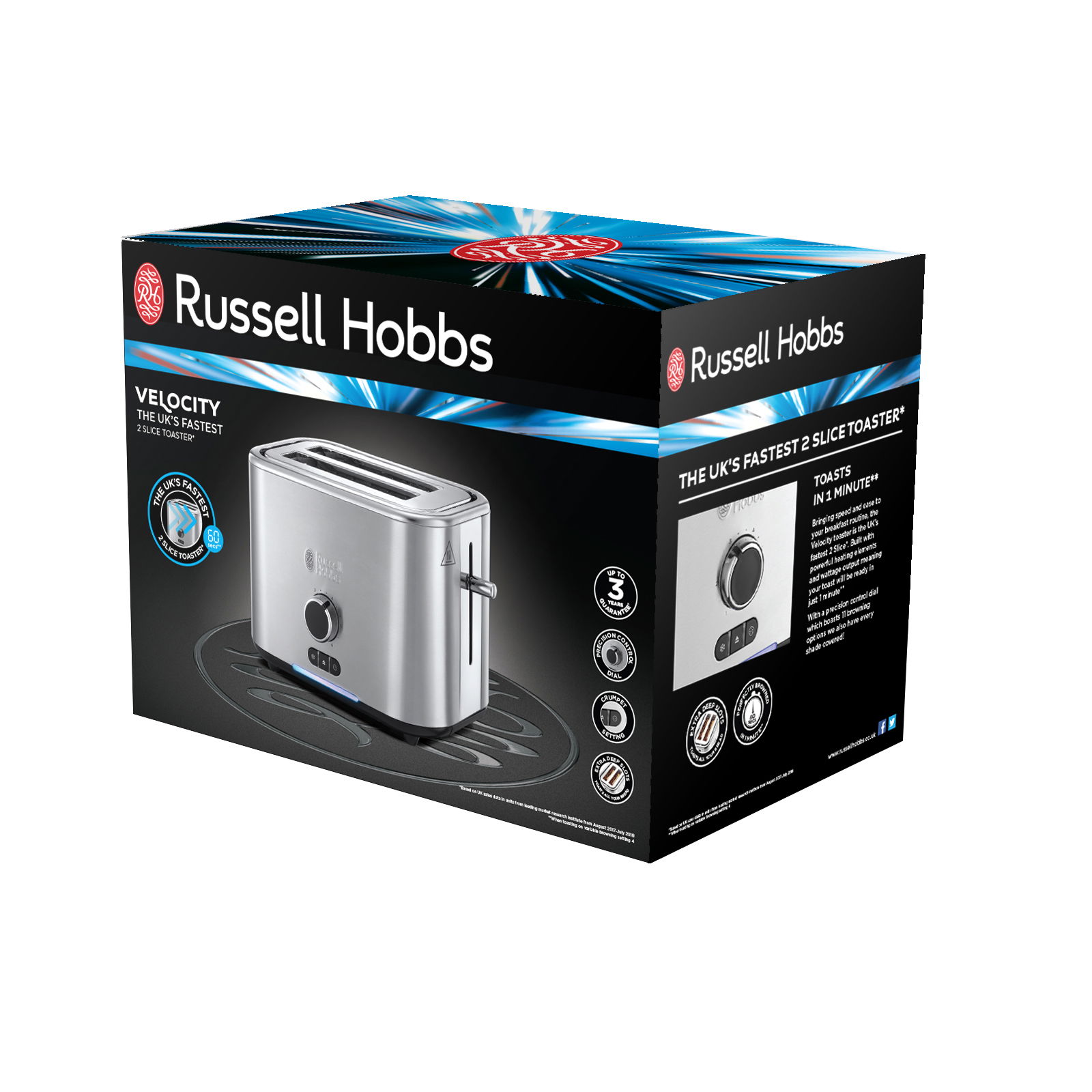 RUSSELL HOBBS Velocity 2400 W – nerezový, elektrický toustovač/topinkovač
