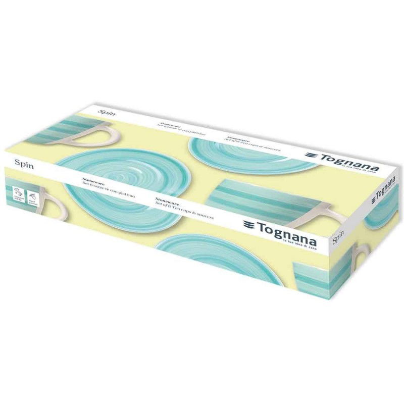 TOGNANA Spin 190 ml 6 szt. - filiżanki do kawy i herbaty ręcznie malowane porcelanowe ze spodkami
