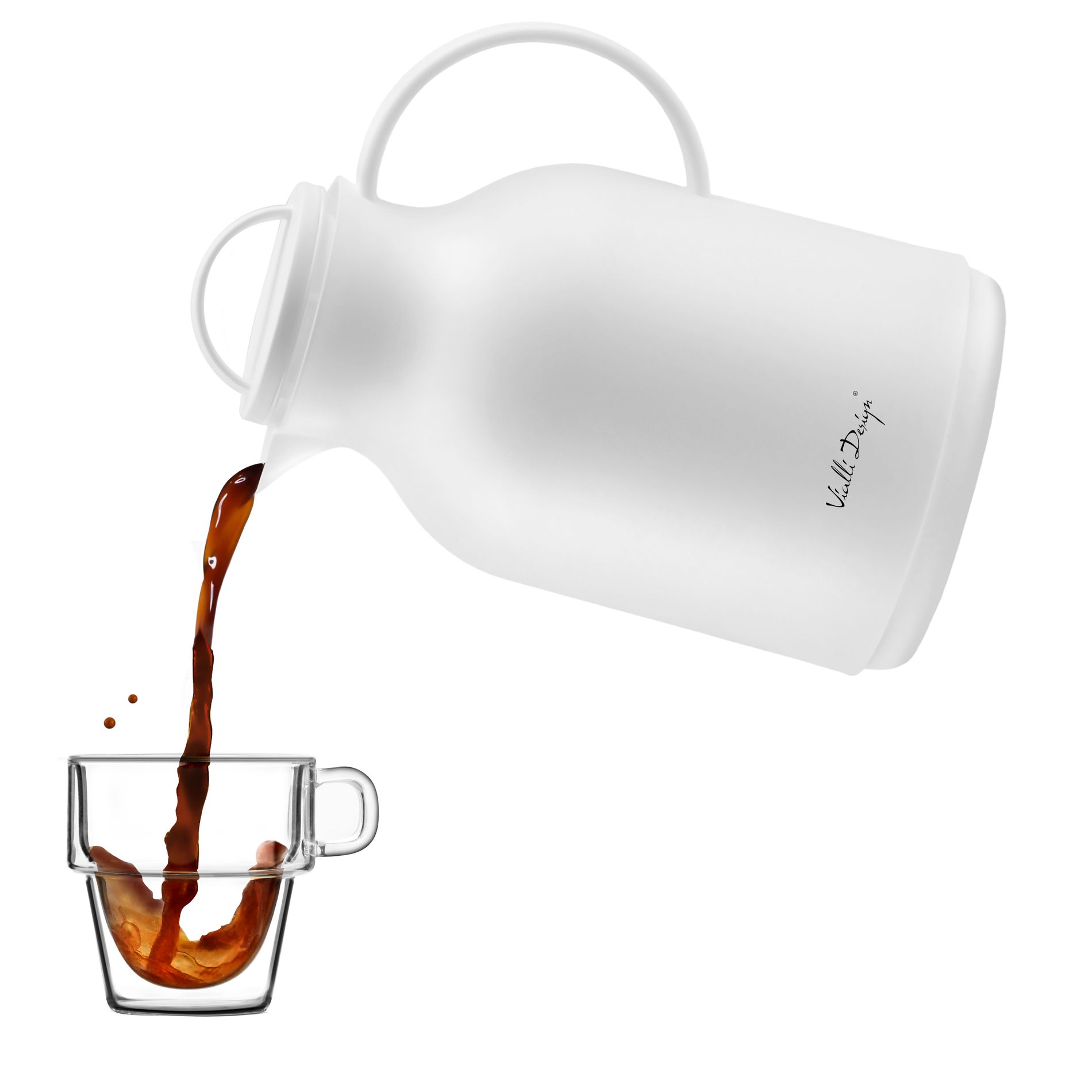 VIALLI DESIGN Amo 1 l bílá - termoska na čaj a kávu se skleněnou vložkou