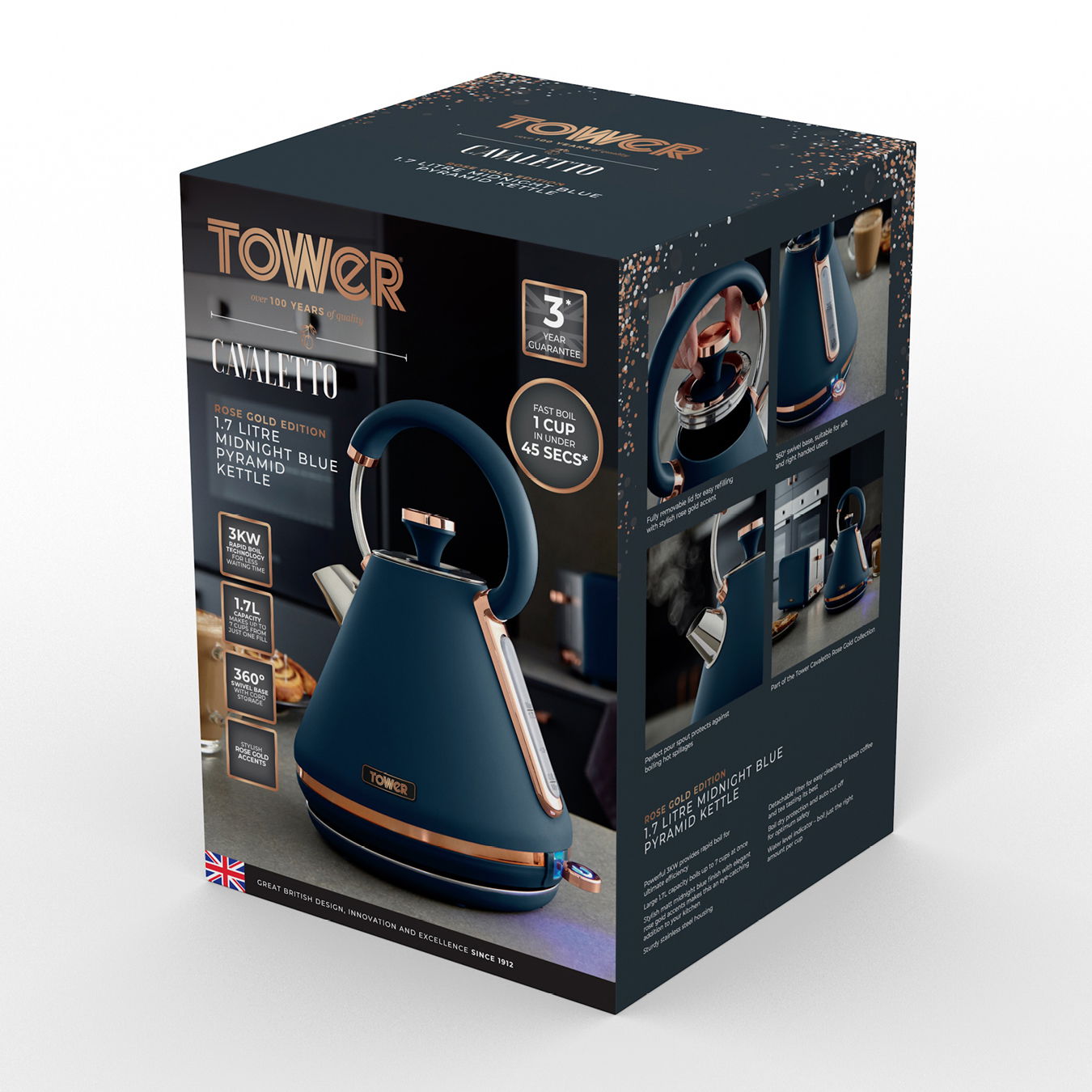 Czajnik elektryczny bezprzewodowy TOWER CAVALETTO PYRAMID 1,7 l