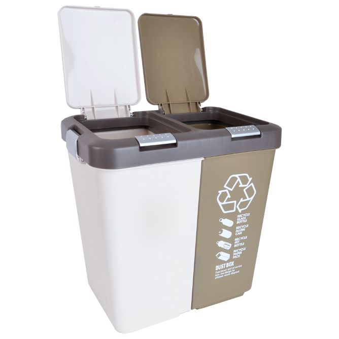 Plastový koš na třídění odpadu DUO DUST BÉŽOVĚ-BÍLÝ 2 x 10 l