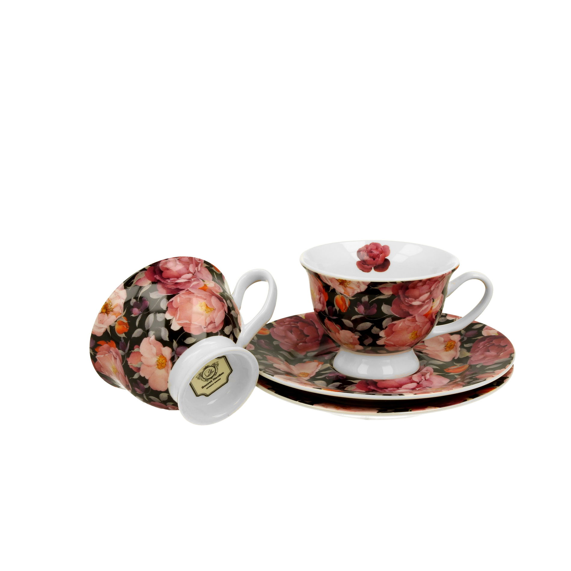 Filiżanki do espresso porcelanowe ze spodkami DUO FLORAL EXCLUSIVE SPRING ROSES 100 ml 2 szt.
