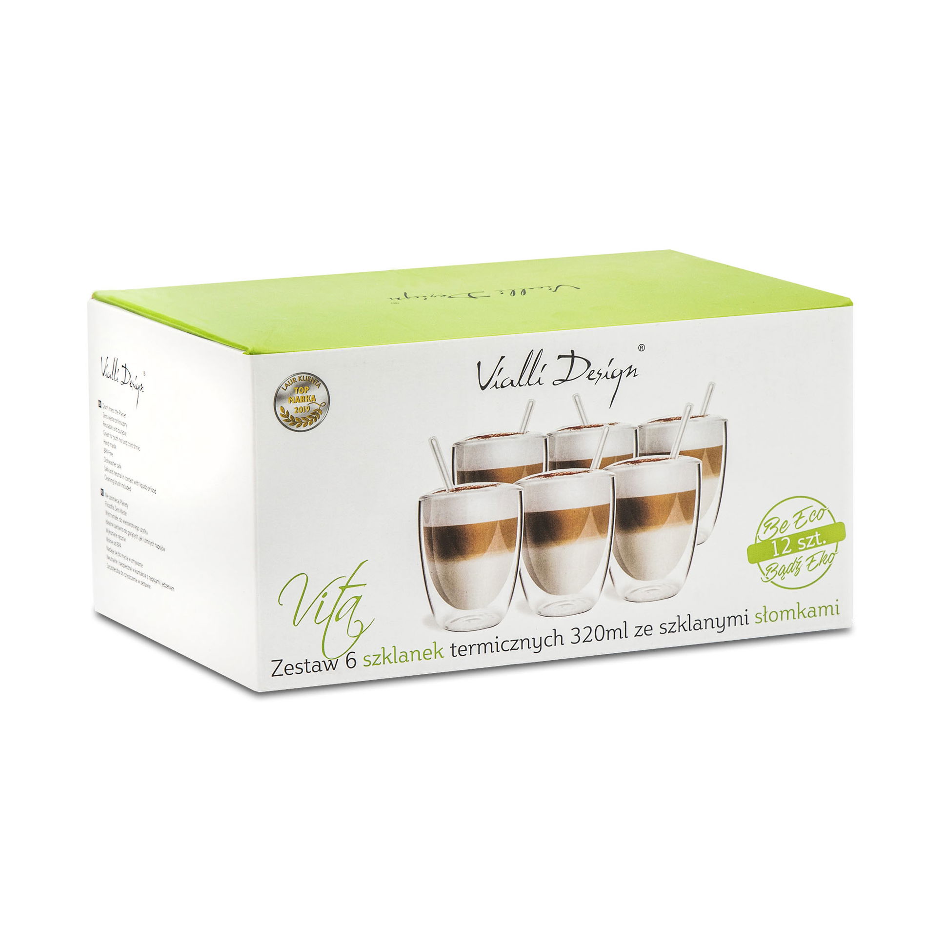 VIALLI DESIGN Vita Strato Mini 320 ml 6 ks - termické sklenice na kávu a čaj s dvojitými sklenenými stenami a slamkami